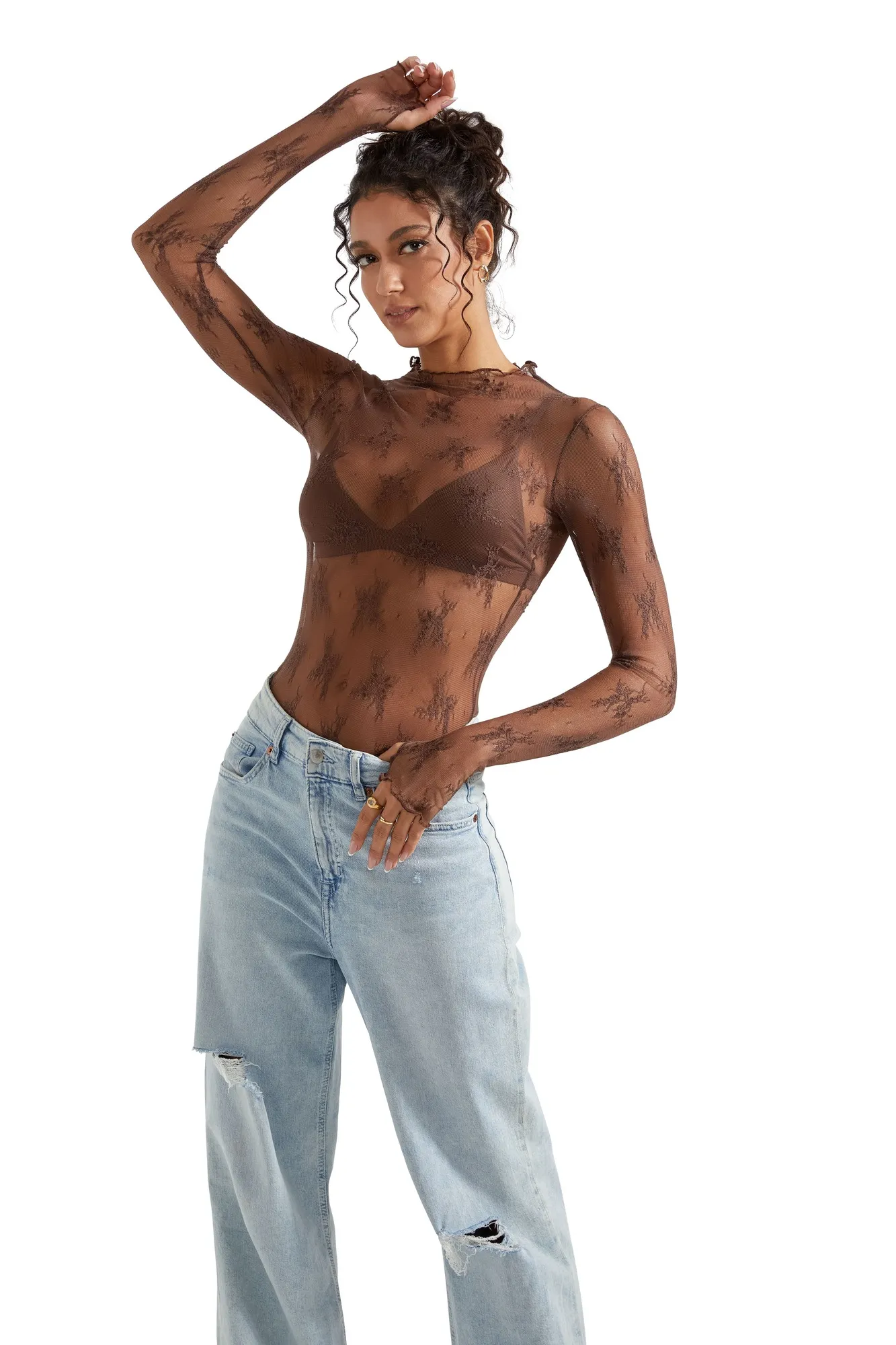 Mesh Lace Cover Shirt - Long Sleeve - Image 18