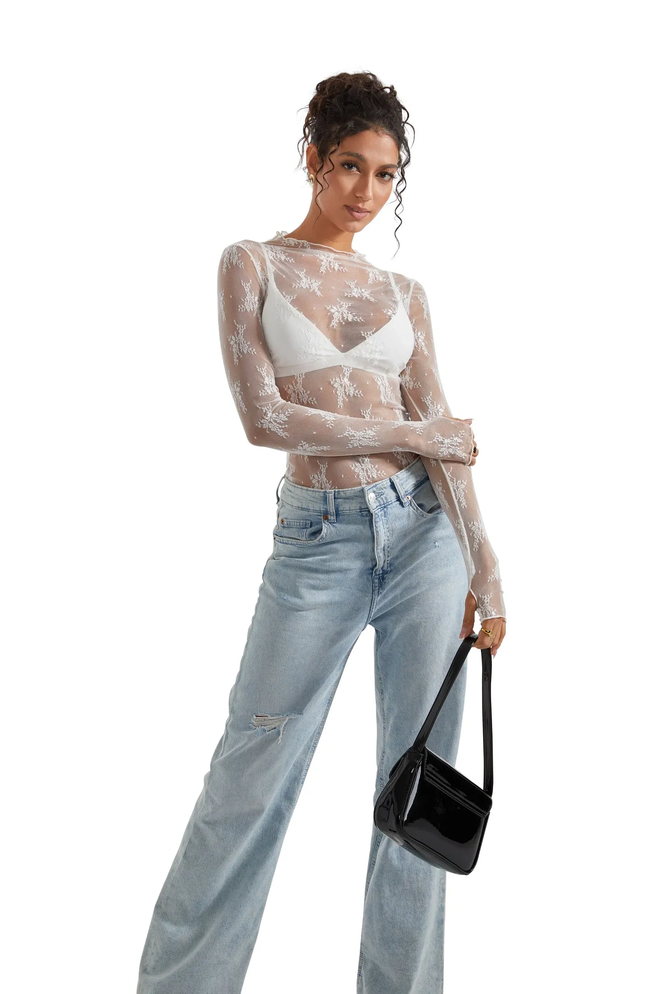 Mesh Lace Cover Shirt - Long Sleeve - Image 39