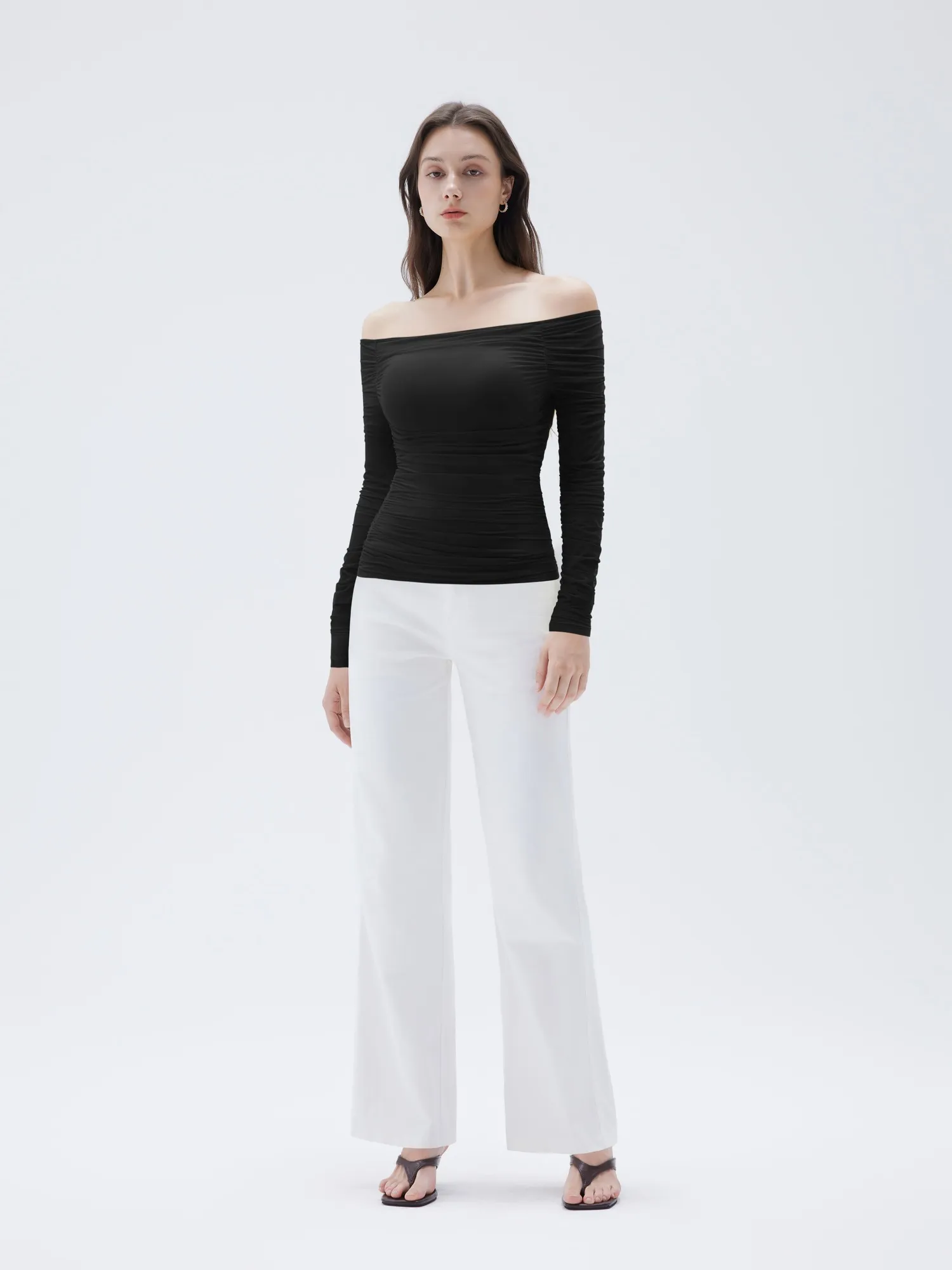Mesh Padded Off Shoulder Shirt - Long Sleeve - Image 3