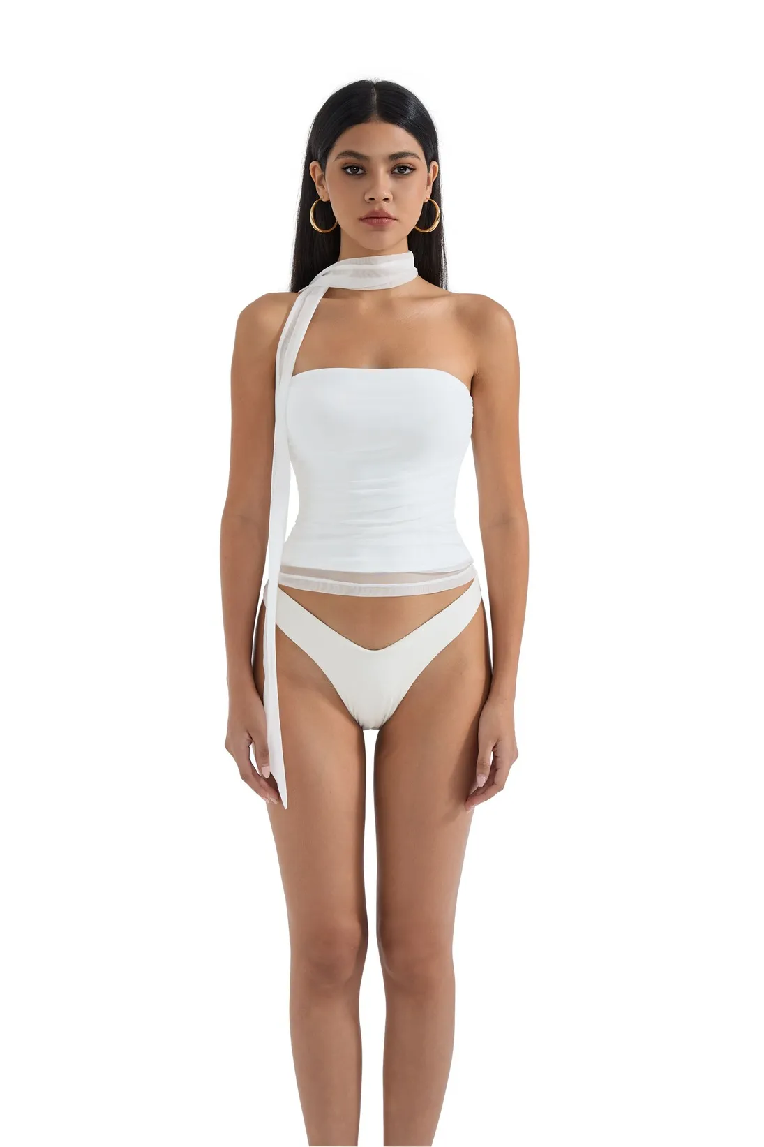 Mesh Ruched Tube Top & Scarf - Image 19