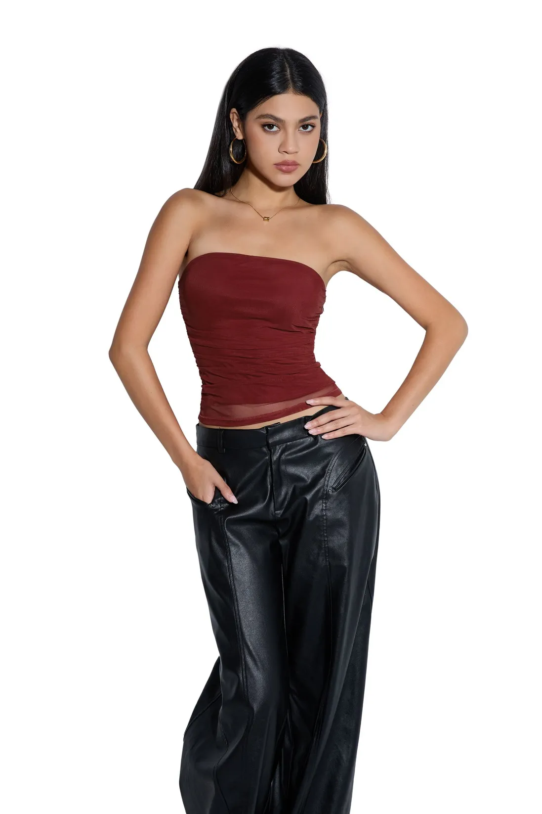 Mesh Ruched Tube Top & Scarf - Image 27