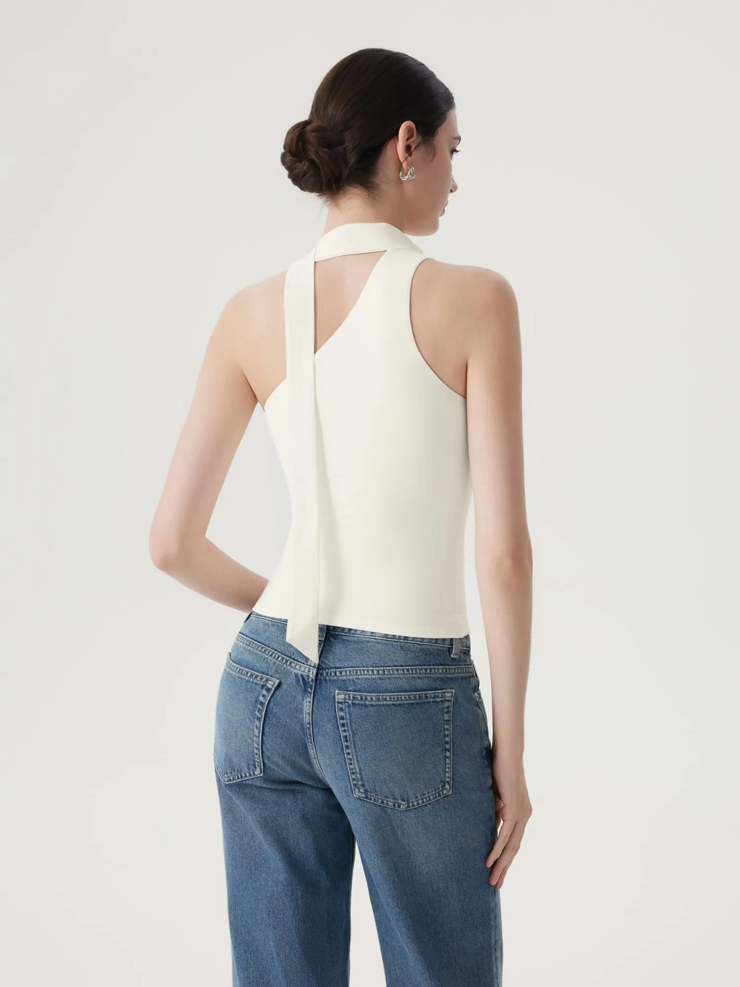 Off Shoulder Halter High Neck Tank Tops with Scarf - Image 28