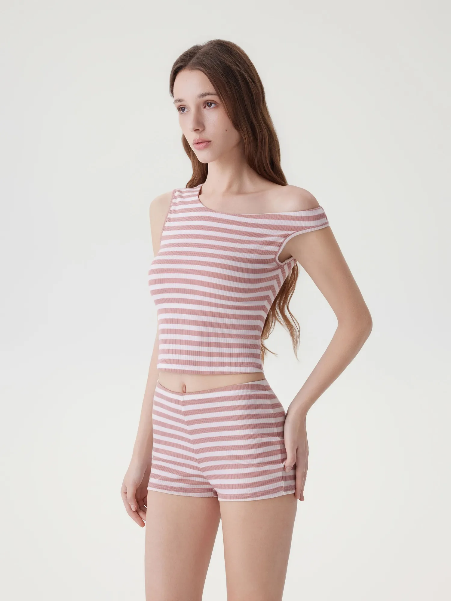 Off Shoulder Mini Shorts 2 Piece Striped Sets - Image 25