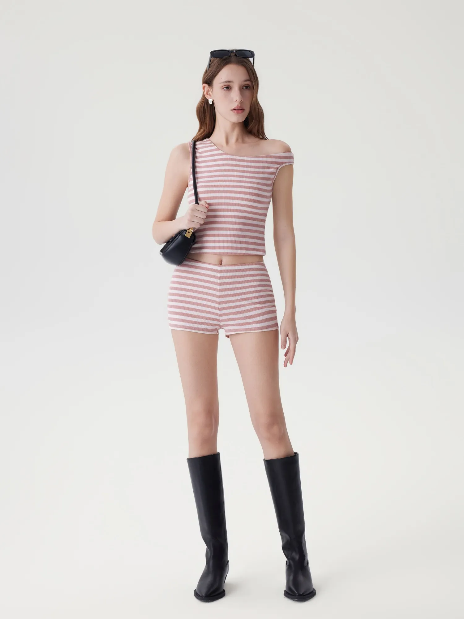 Off Shoulder Mini Shorts 2 Piece Striped Sets - Image 28