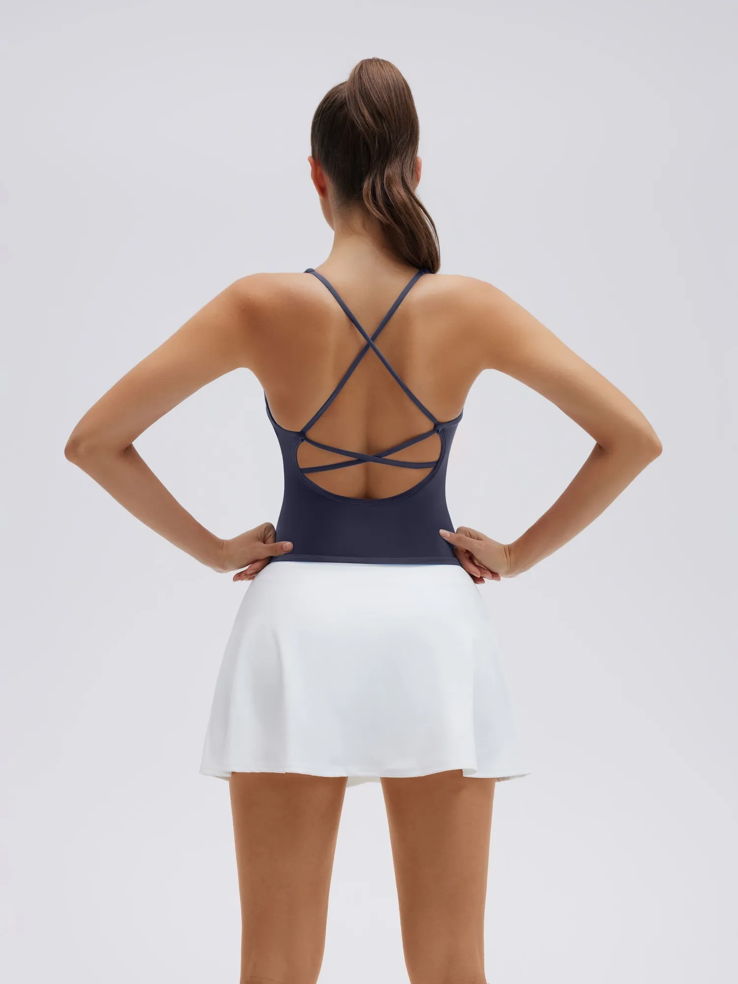 Open Back V Neck Padded Longline Workout Tank Tops - Image 18