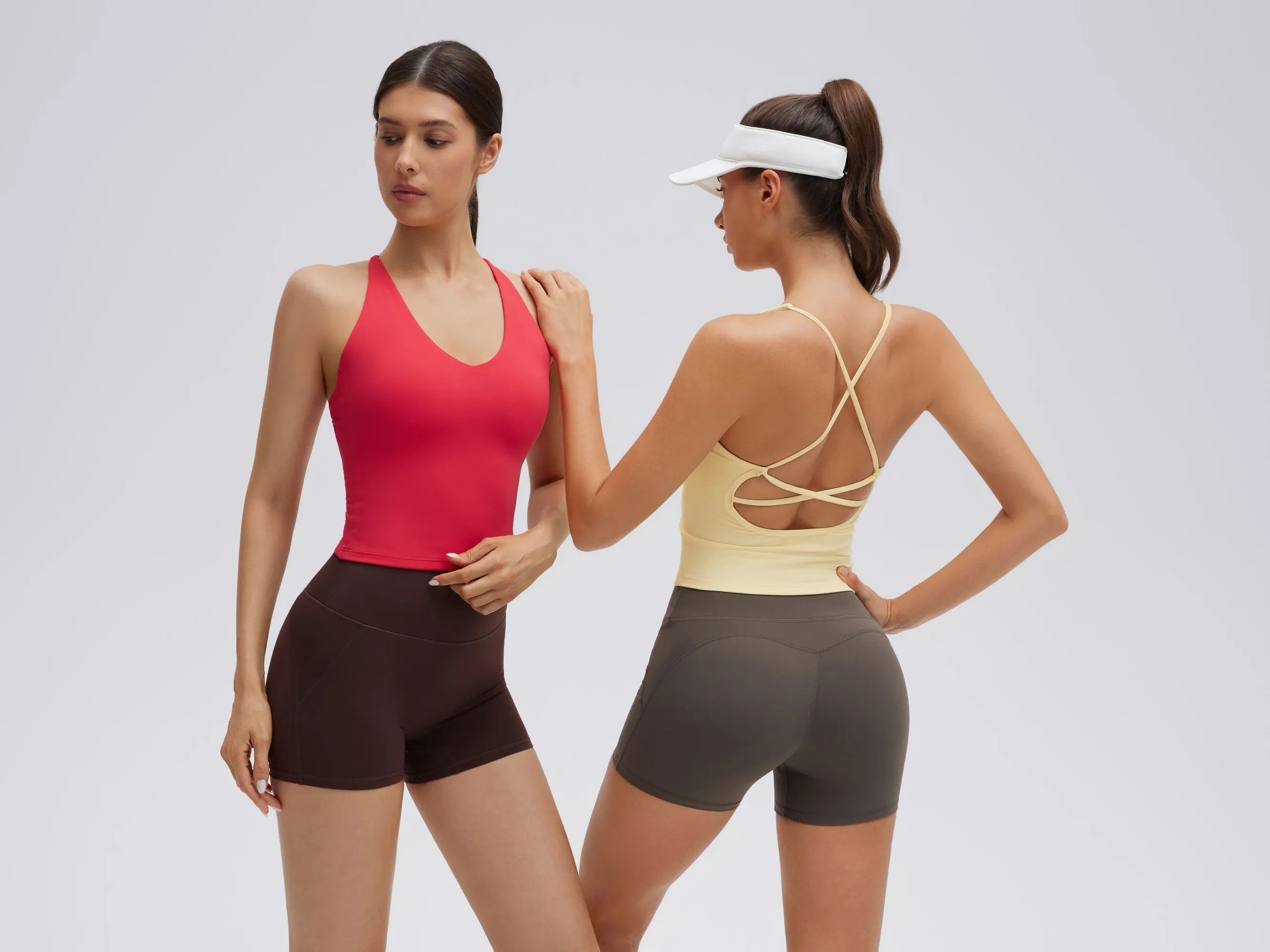 Open Back V Neck Padded Longline Workout Tank Tops - Image 31
