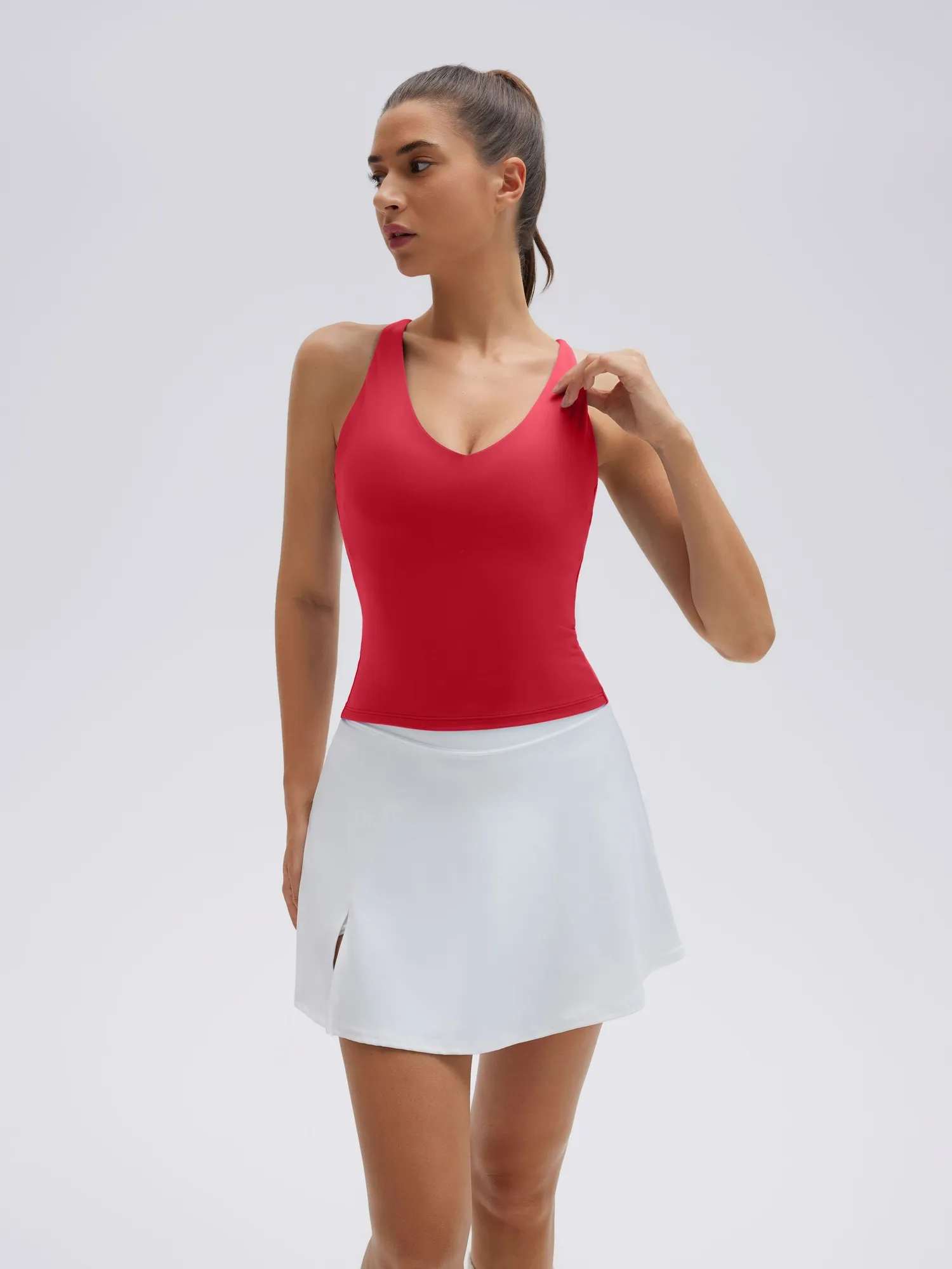 Open Back V Neck Padded Longline Workout Tank Tops - Image 37