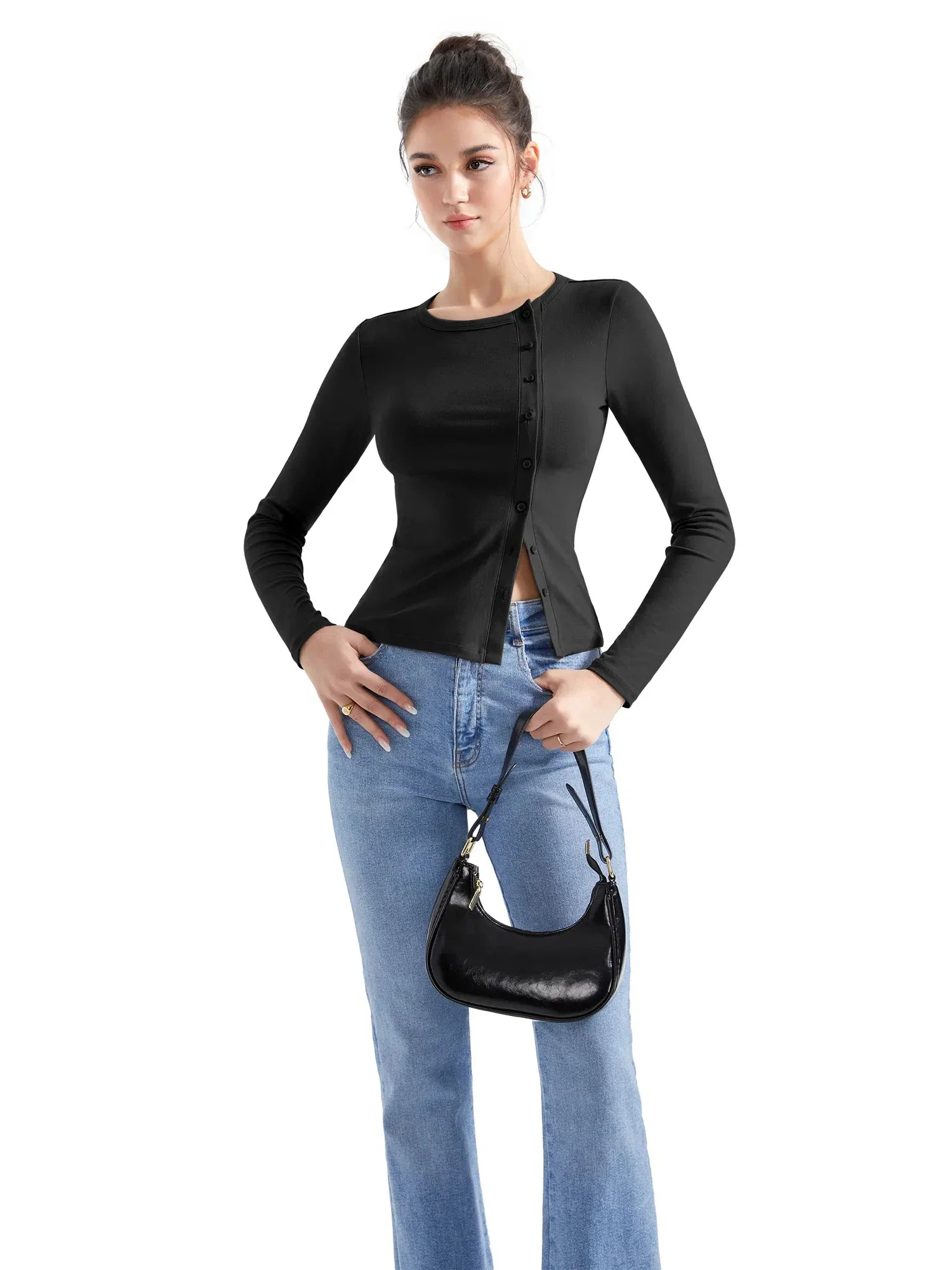 Ribbed Button Down Shirt - Long Sleeve - Image 3