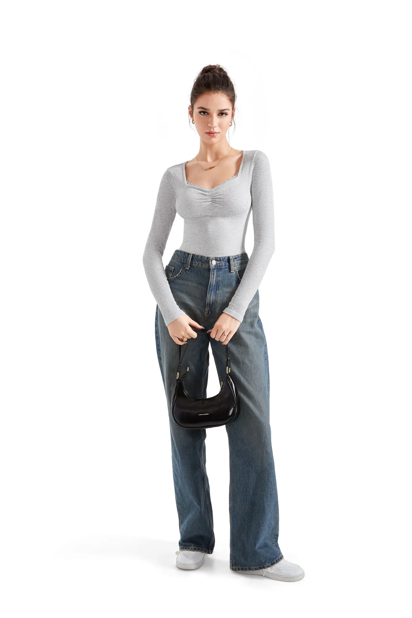 Ribbed Lace V Neck Shirt - Long Sleeve - Image 23