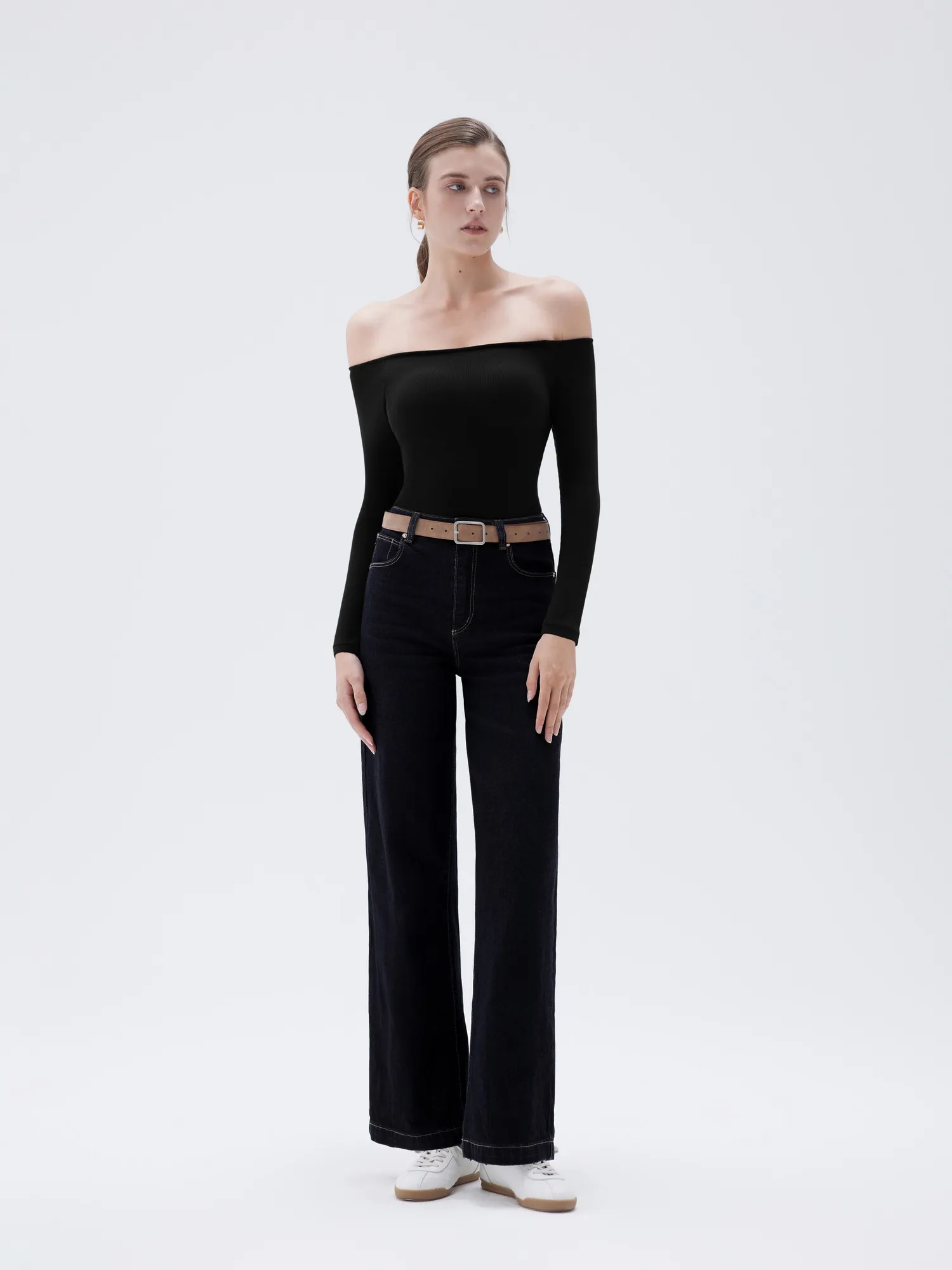 Ribbed Padded Off Shoulder Shirt - Long Sleeve - Image 8