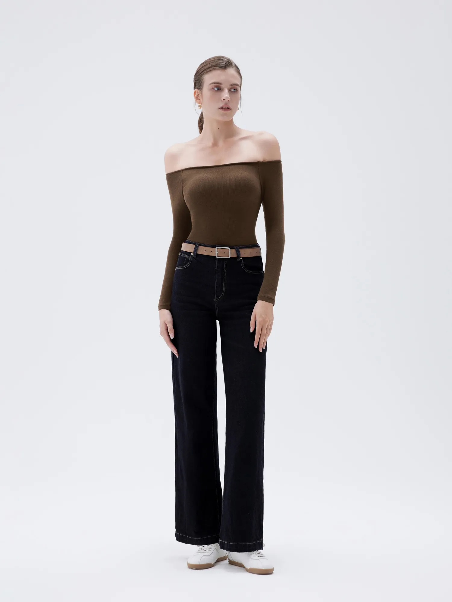 Ribbed Padded Off Shoulder Shirt - Long Sleeve - Image 9