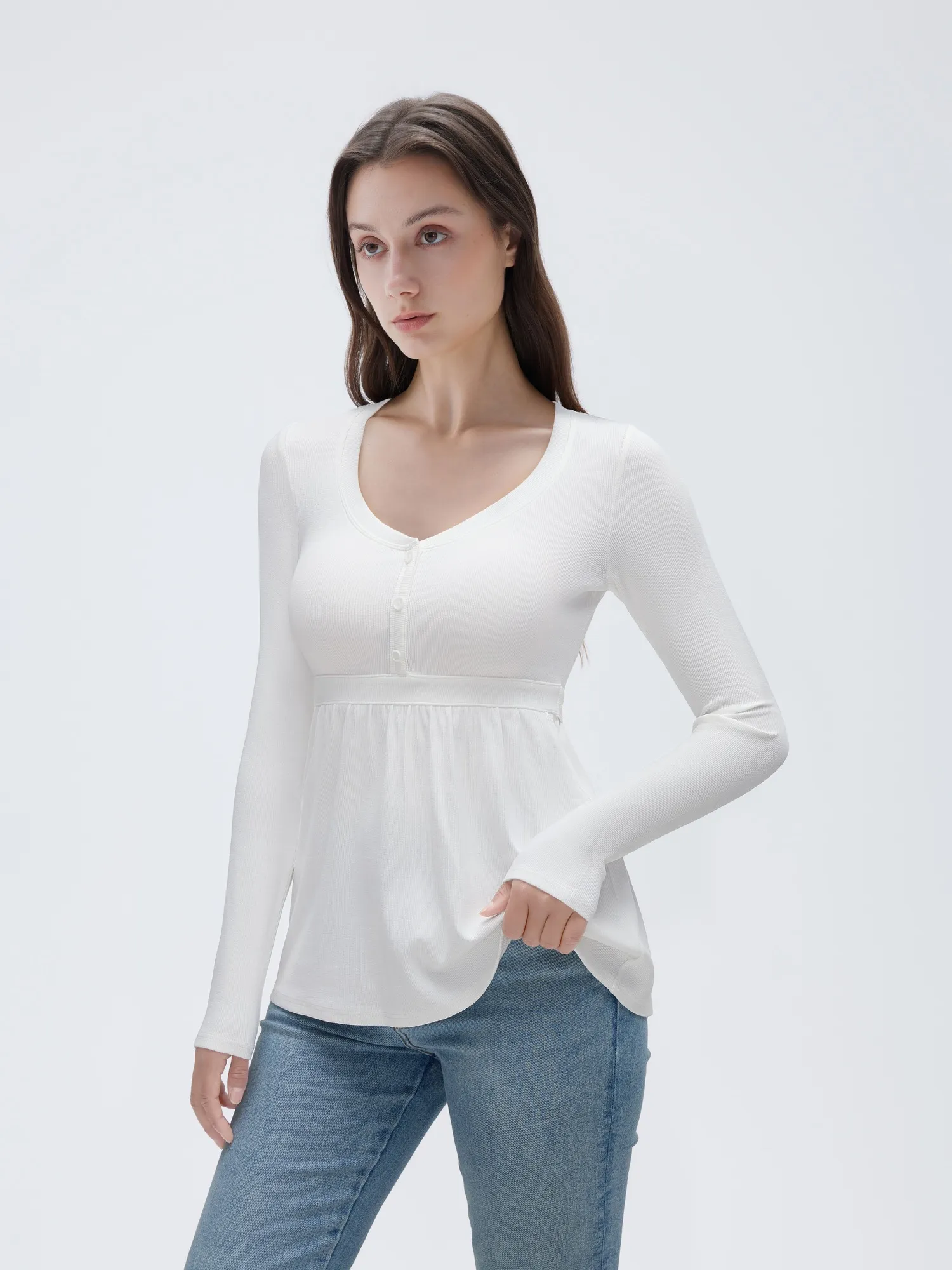 Ribbed Peplum Tunic Shirt - Long Sleeve - Image 38