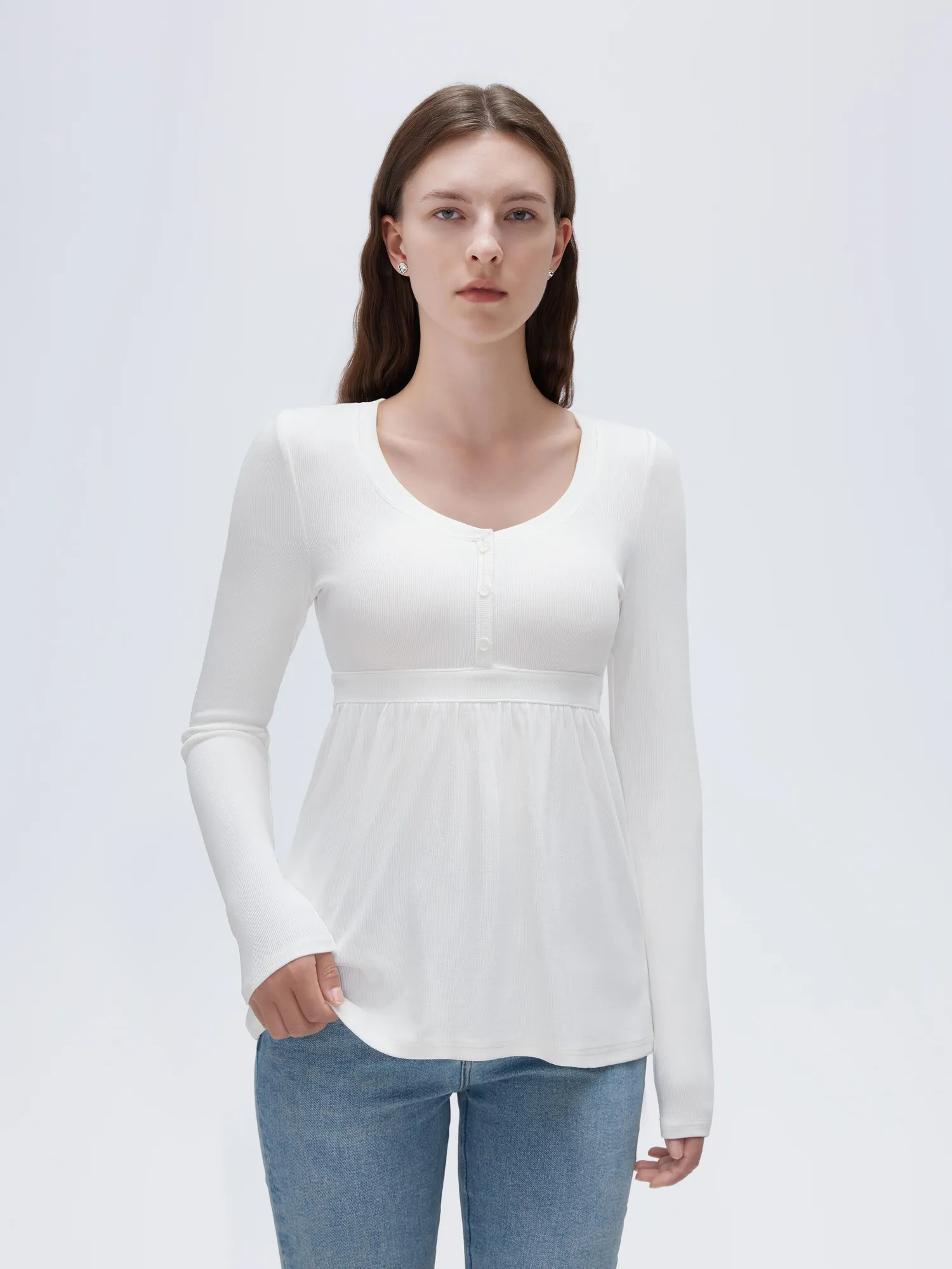 Ribbed Peplum Tunic Shirt - Long Sleeve - Image 39