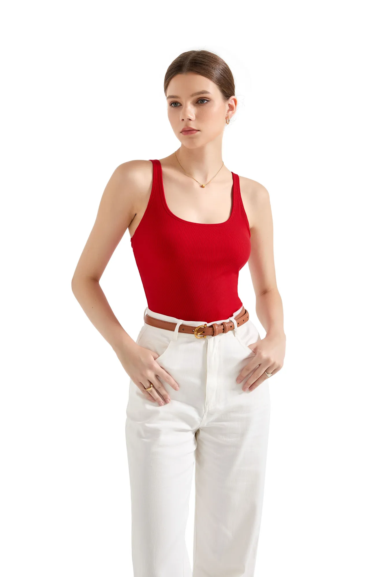 Cotton Ribbed U Neck Tank Top - Image 10