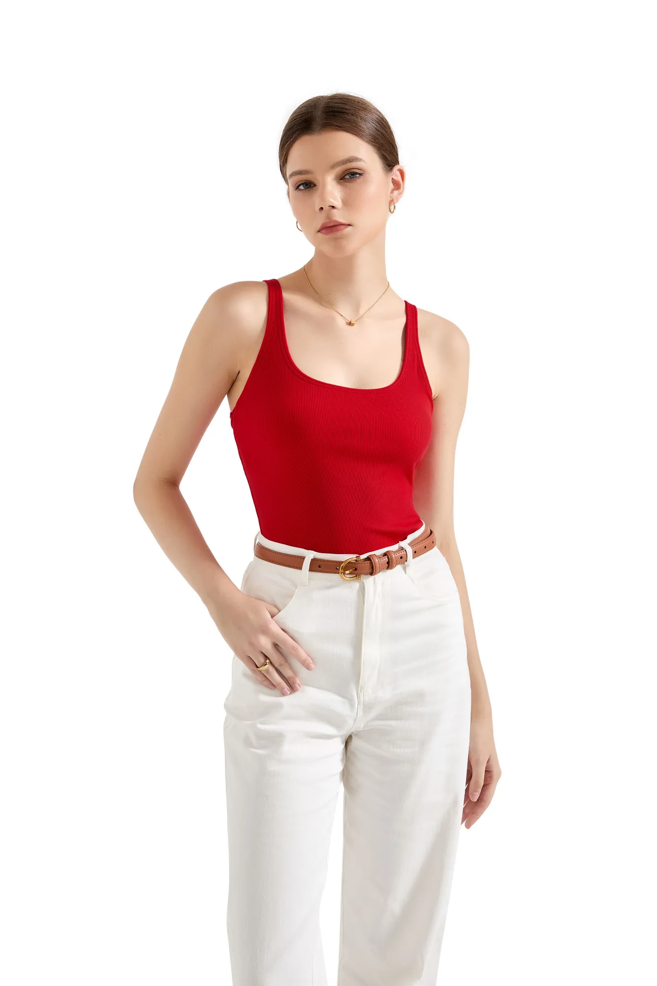 Cotton Ribbed U Neck Tank Top - Image 11