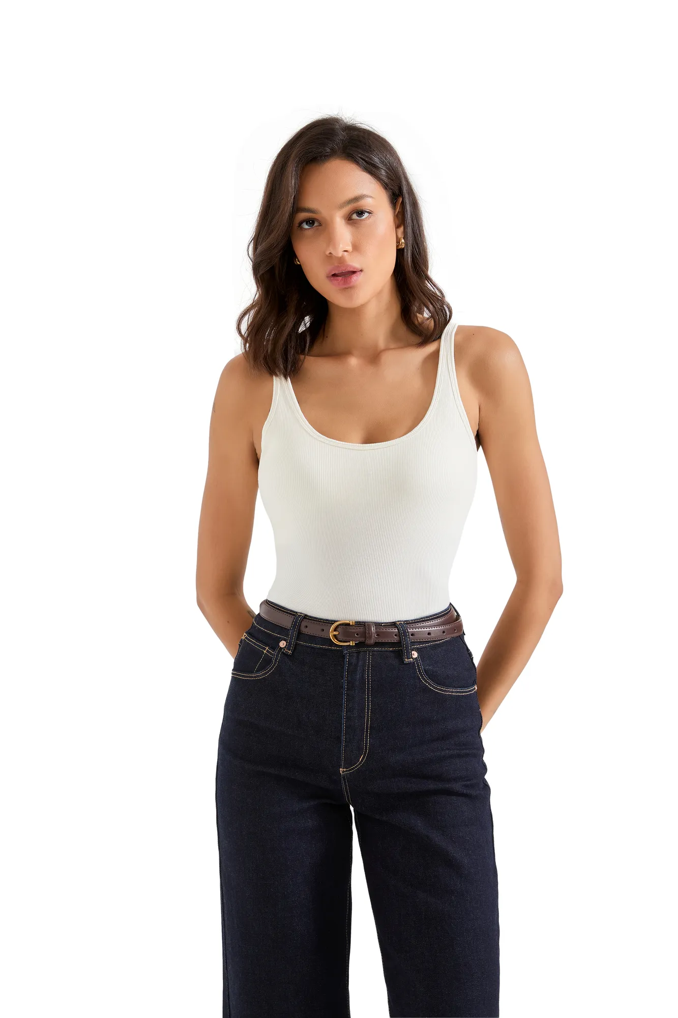 Cotton Ribbed U Neck Tank Top - Image 15