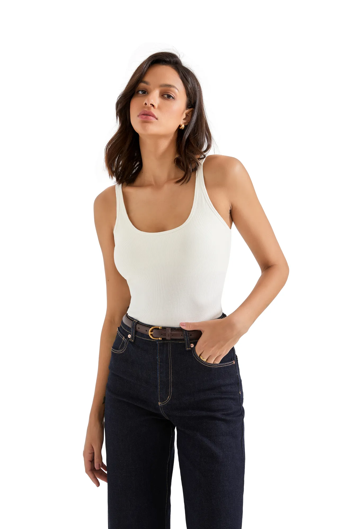 Cotton Ribbed U Neck Tank Top - Image 16