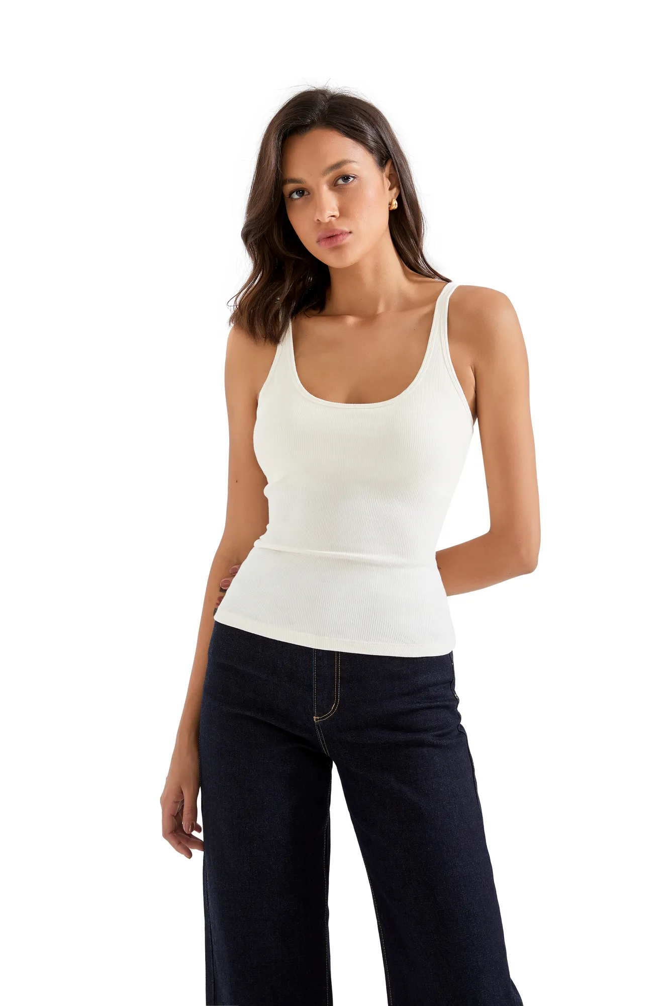 Cotton Ribbed U Neck Tank Top - Image 17