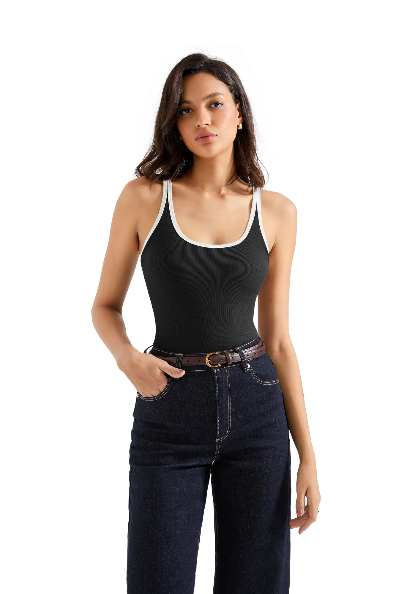 Cotton Ribbed U Neck Tank Top - Image 22