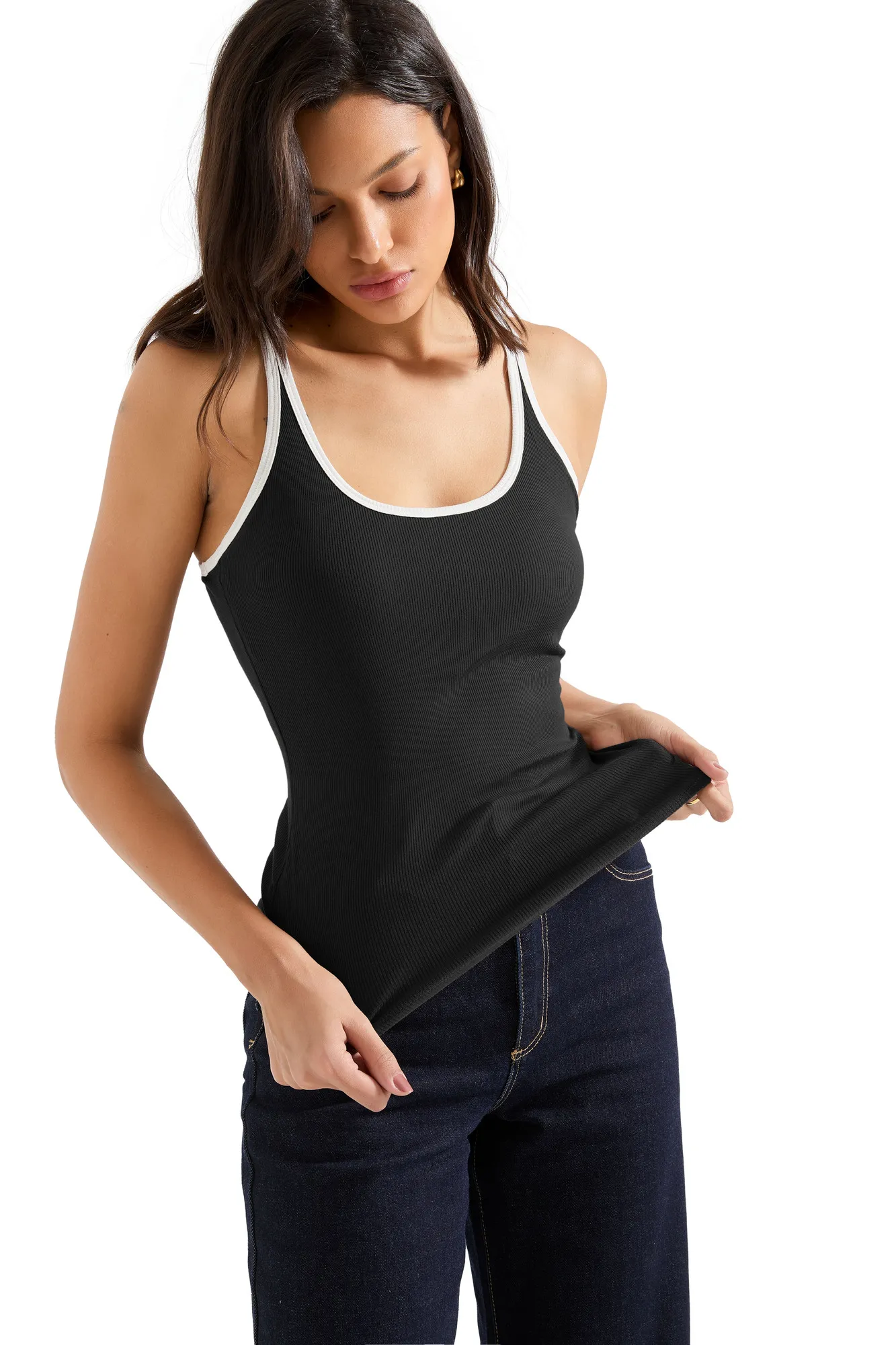 Cotton Ribbed U Neck Tank Top - Image 23
