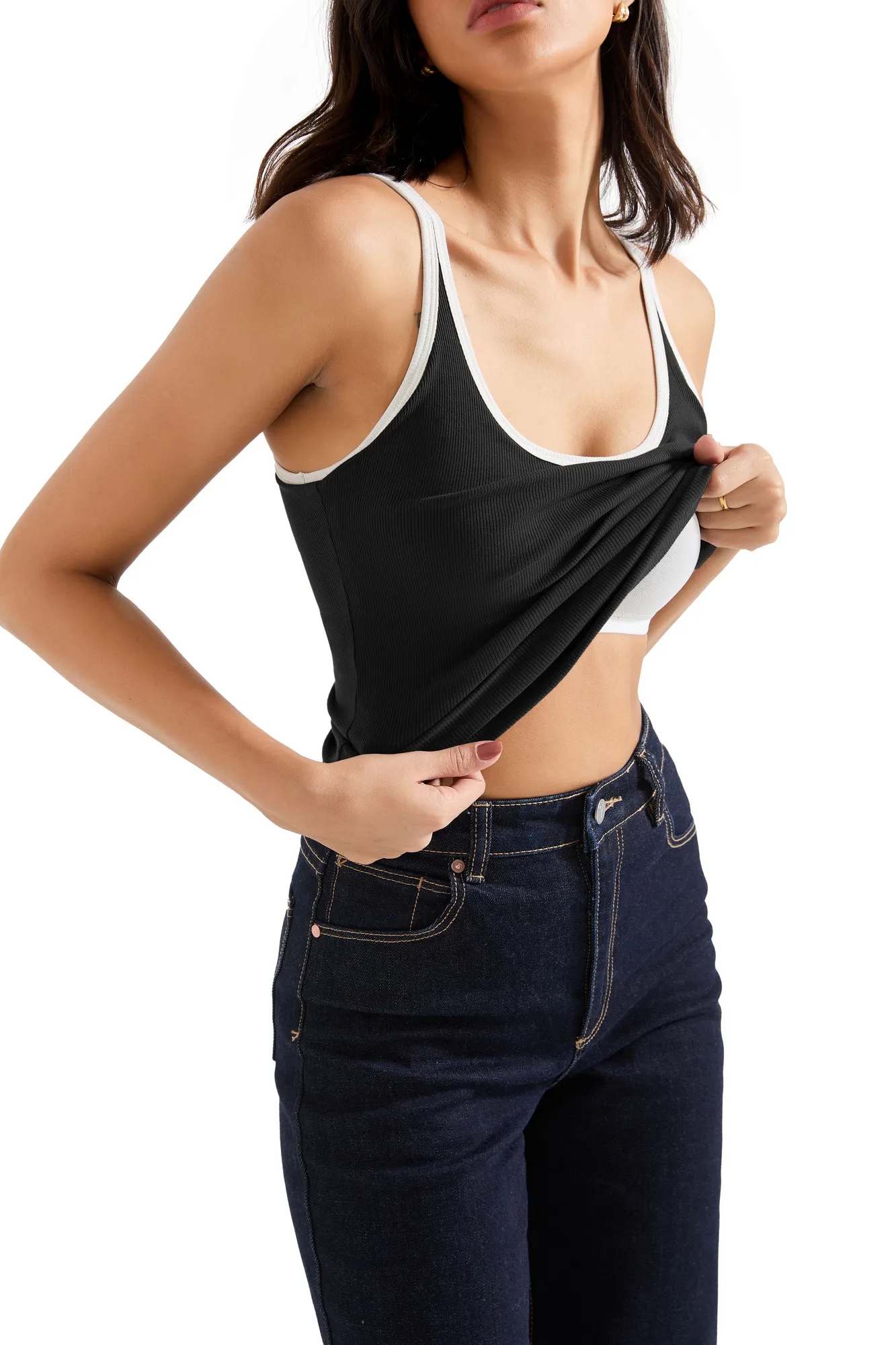 Cotton Ribbed U Neck Tank Top - Image 24