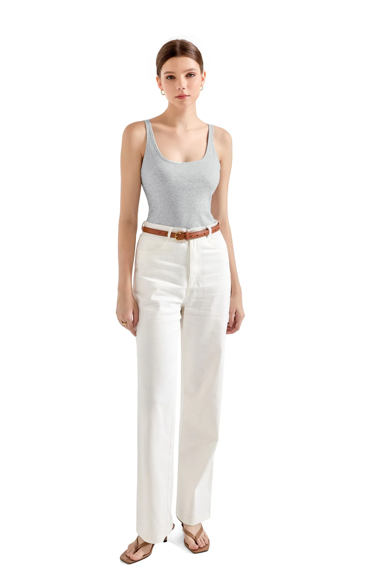 Cotton Ribbed U Neck Tank Top - Image 32