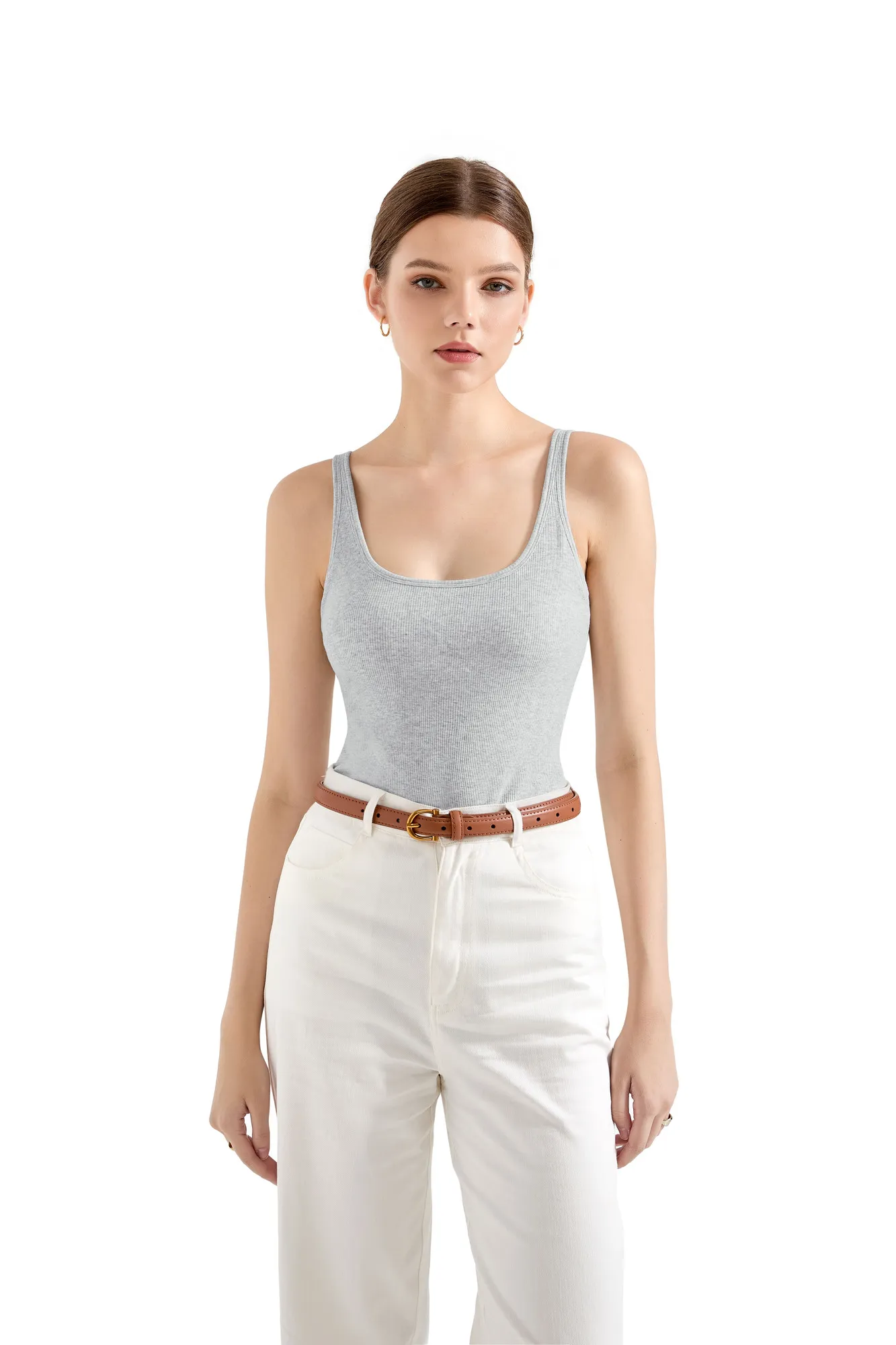 Cotton Ribbed U Neck Tank Top - Image 34