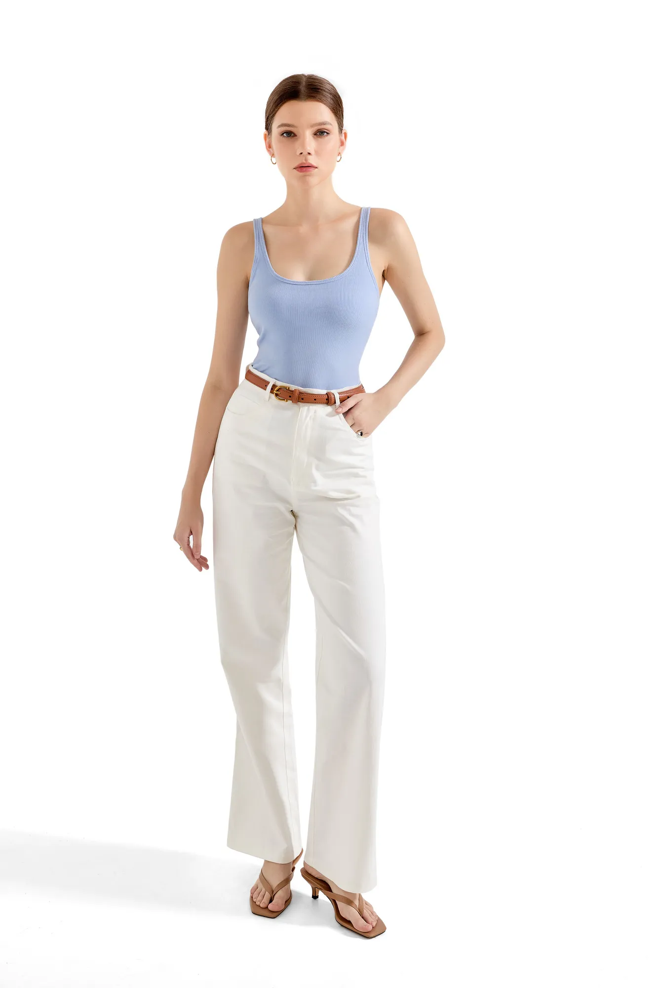 Cotton Ribbed U Neck Tank Top - Image 38