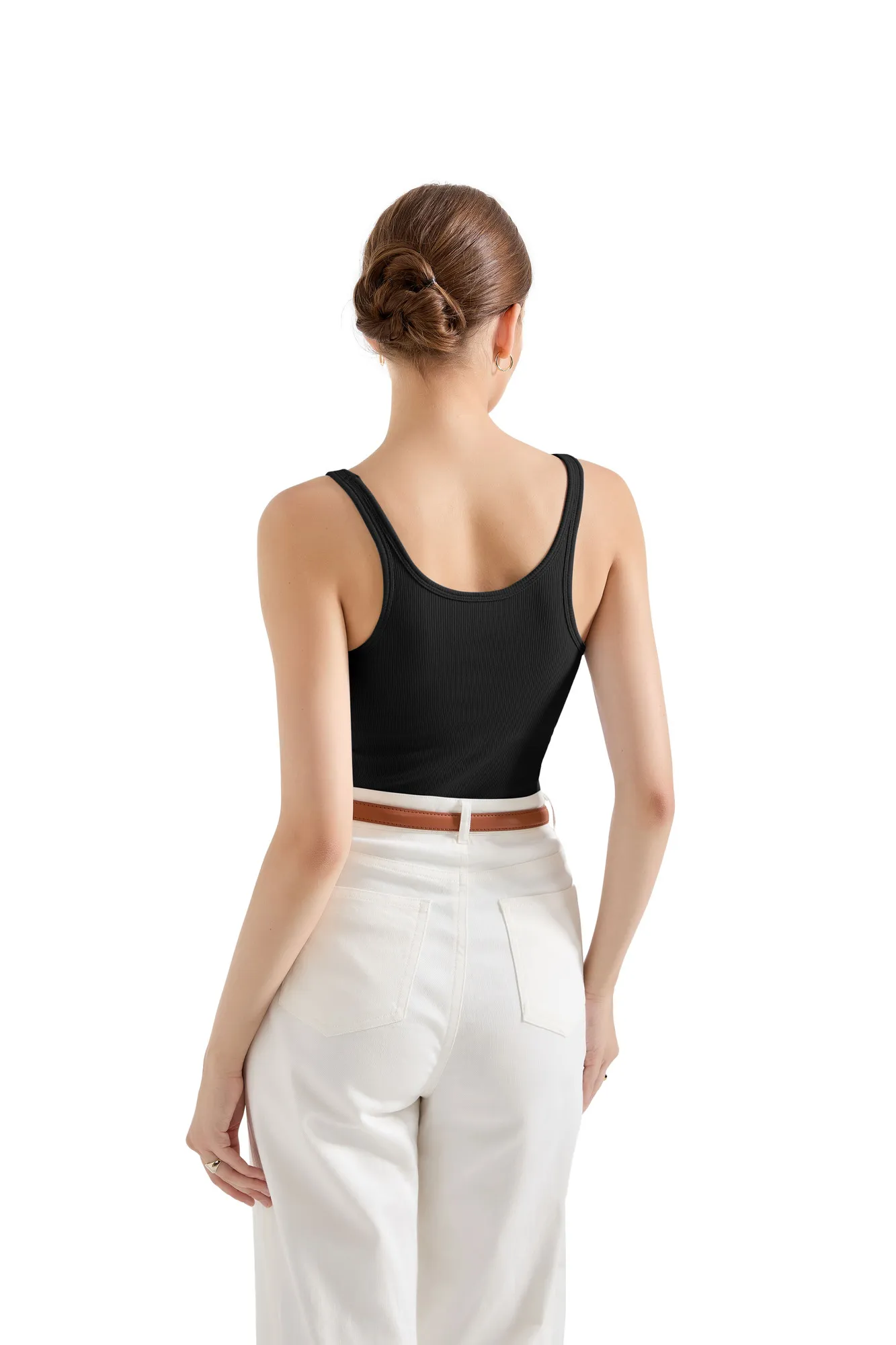 Cotton Ribbed U Neck Tank Top - Image 4
