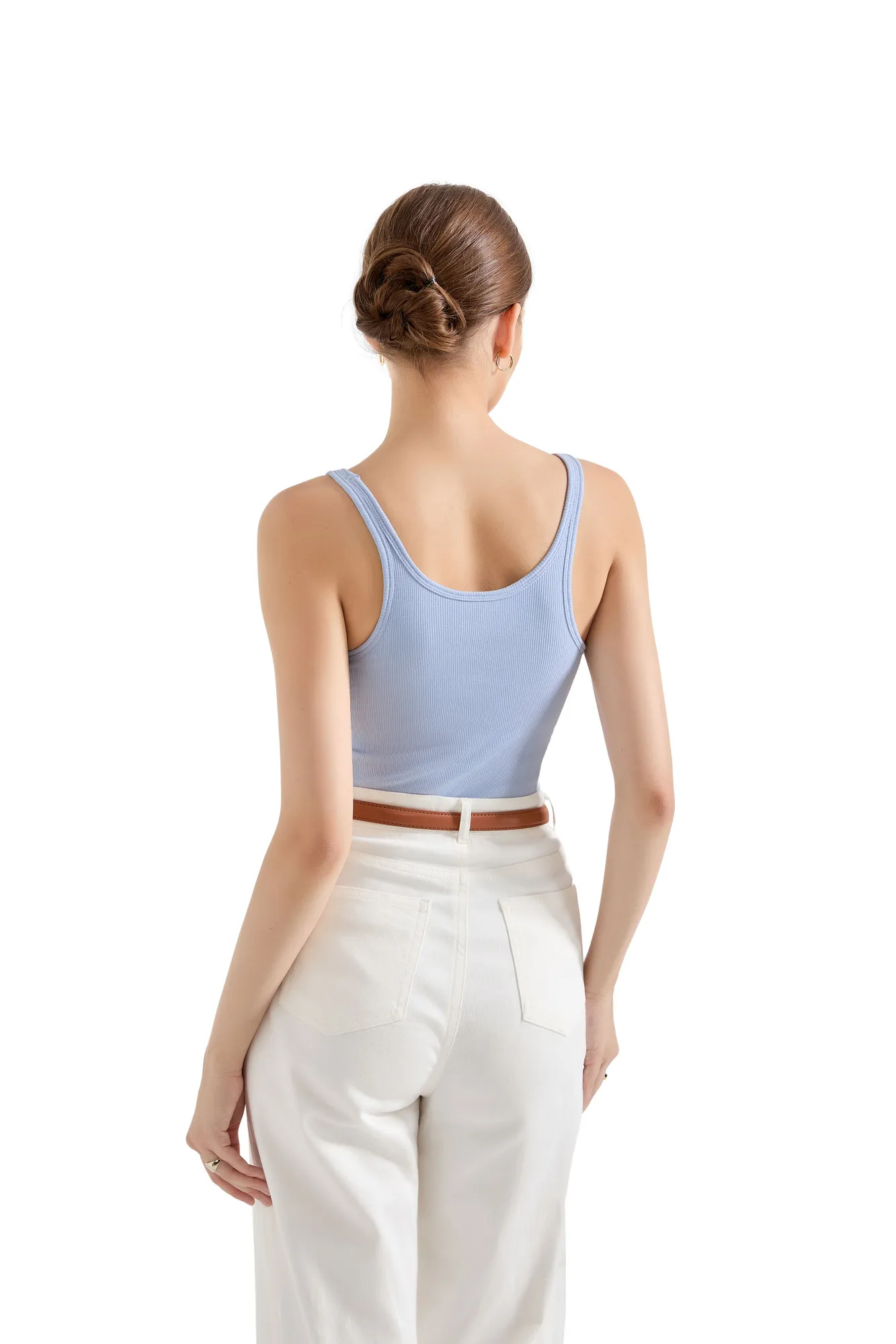 Cotton Ribbed U Neck Tank Top - Image 41