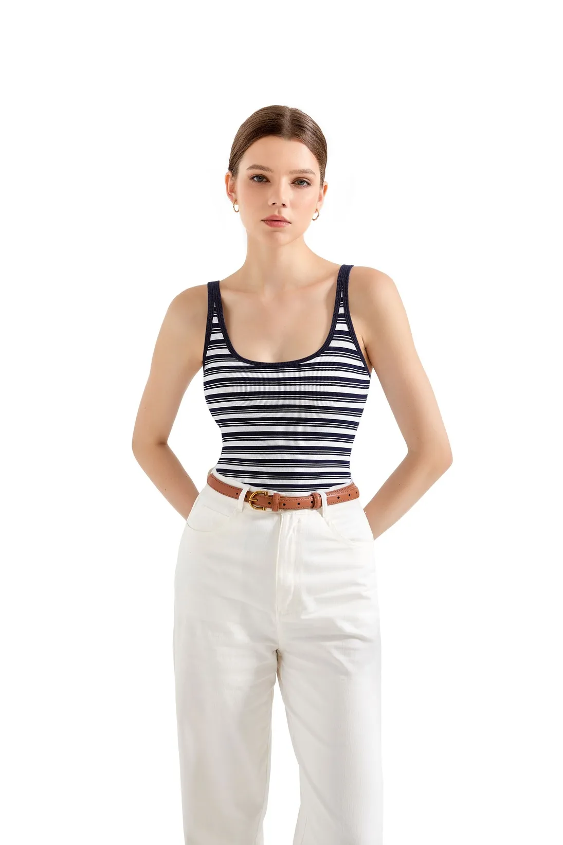 Cotton Ribbed U Neck Tank Top - Image 47