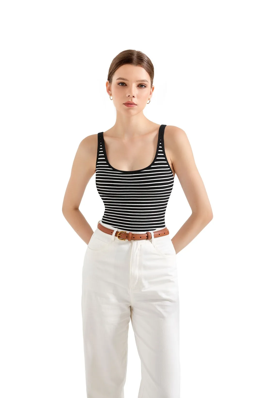 Cotton Ribbed U Neck Tank Top - Image 52