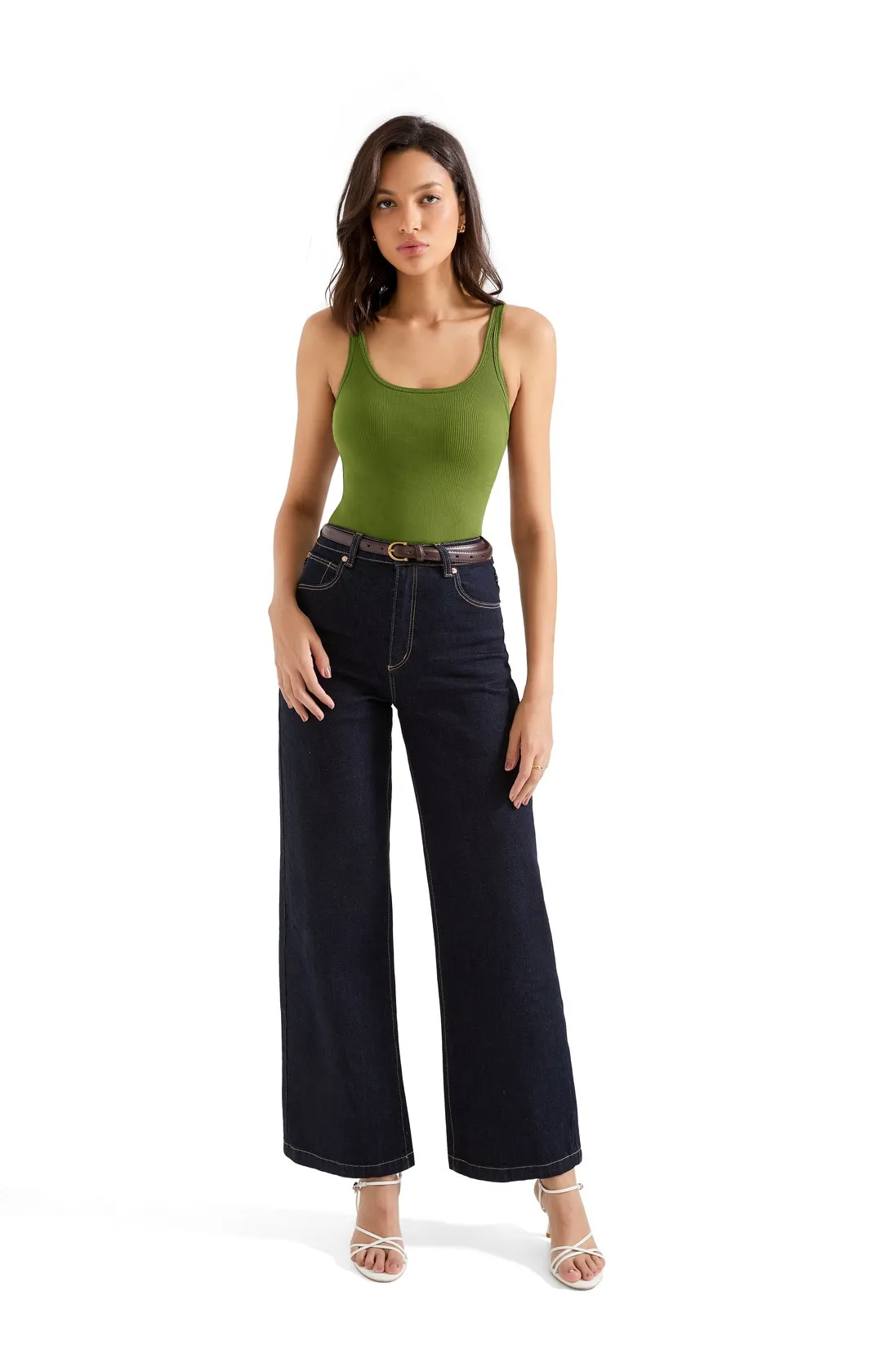 Cotton Ribbed U Neck Tank Top - Image 56