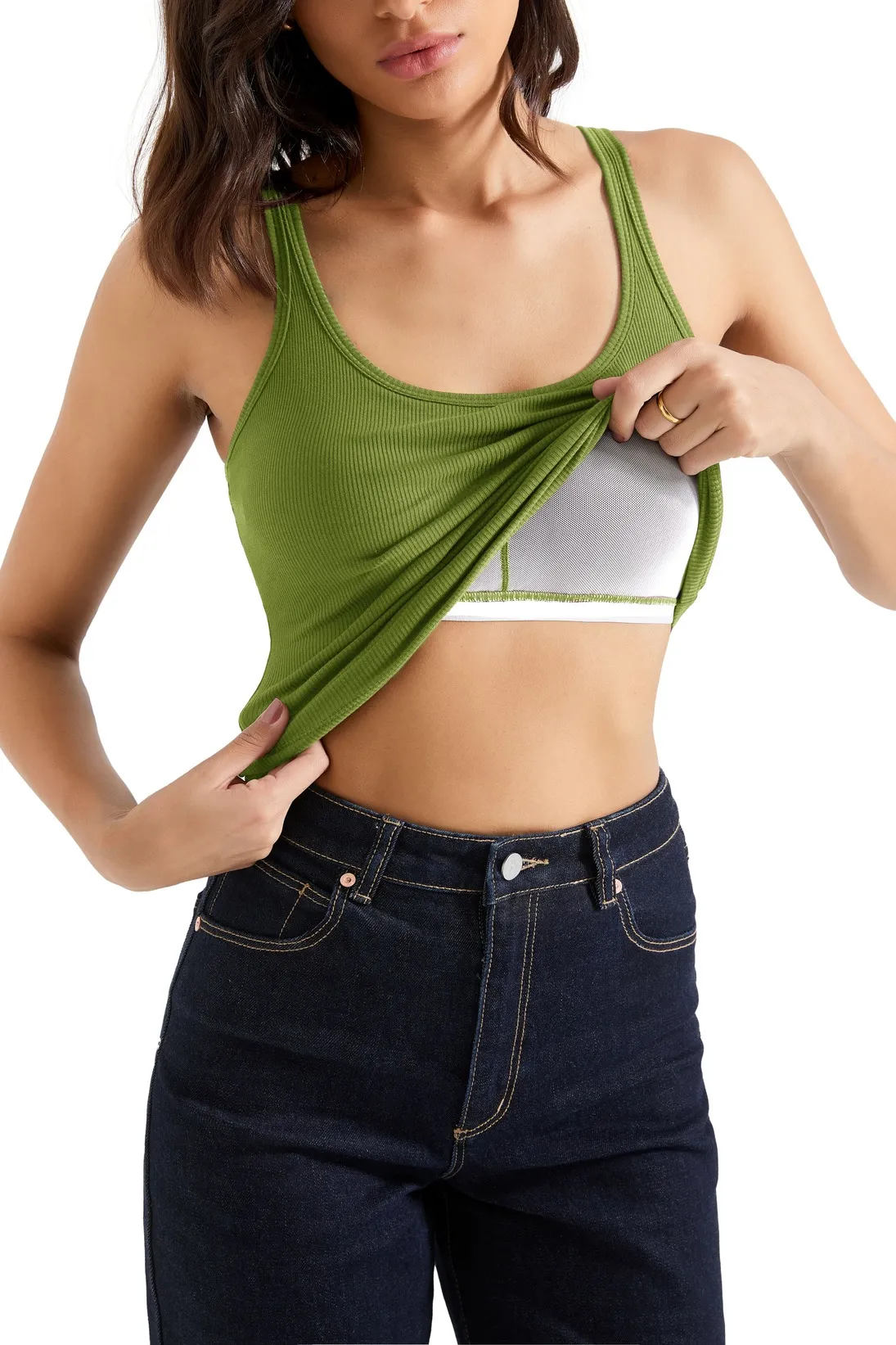 Cotton Ribbed U Neck Tank Top - Image 58