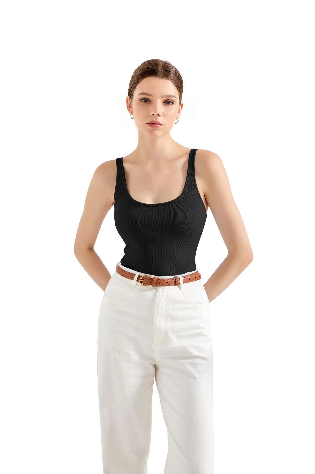 Cotton Ribbed U Neck Tank Top - Image 6
