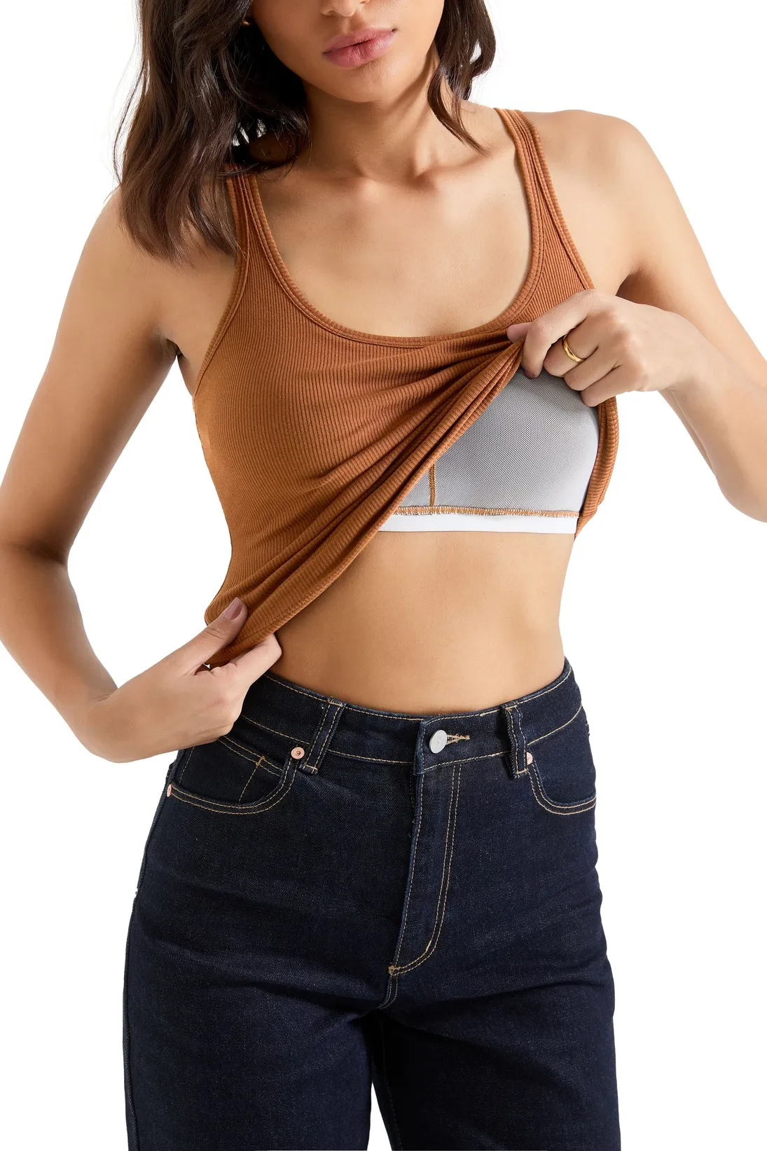Cotton Ribbed U Neck Tank Top - Image 65