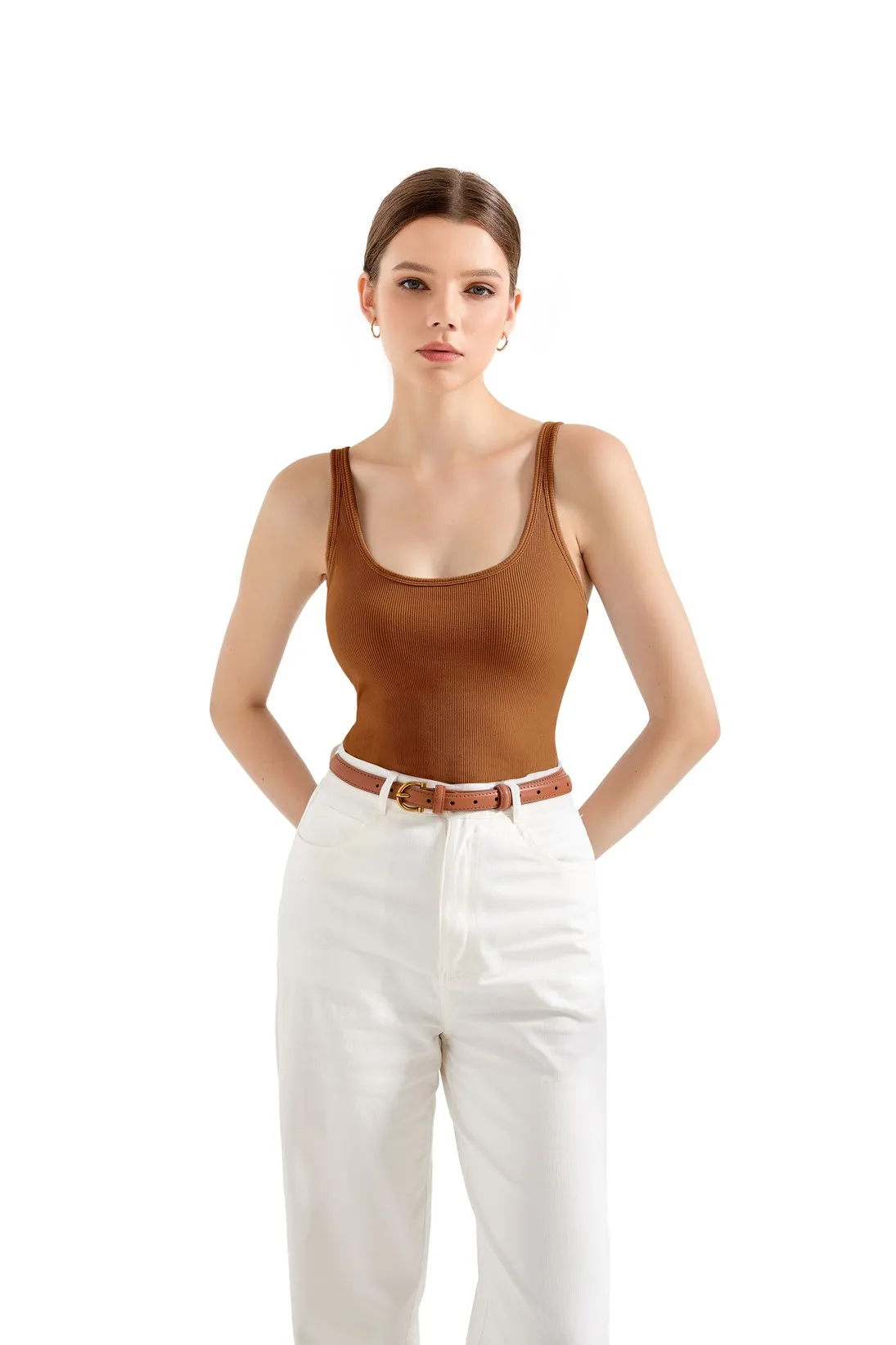 Cotton Ribbed U Neck Tank Top - Image 66