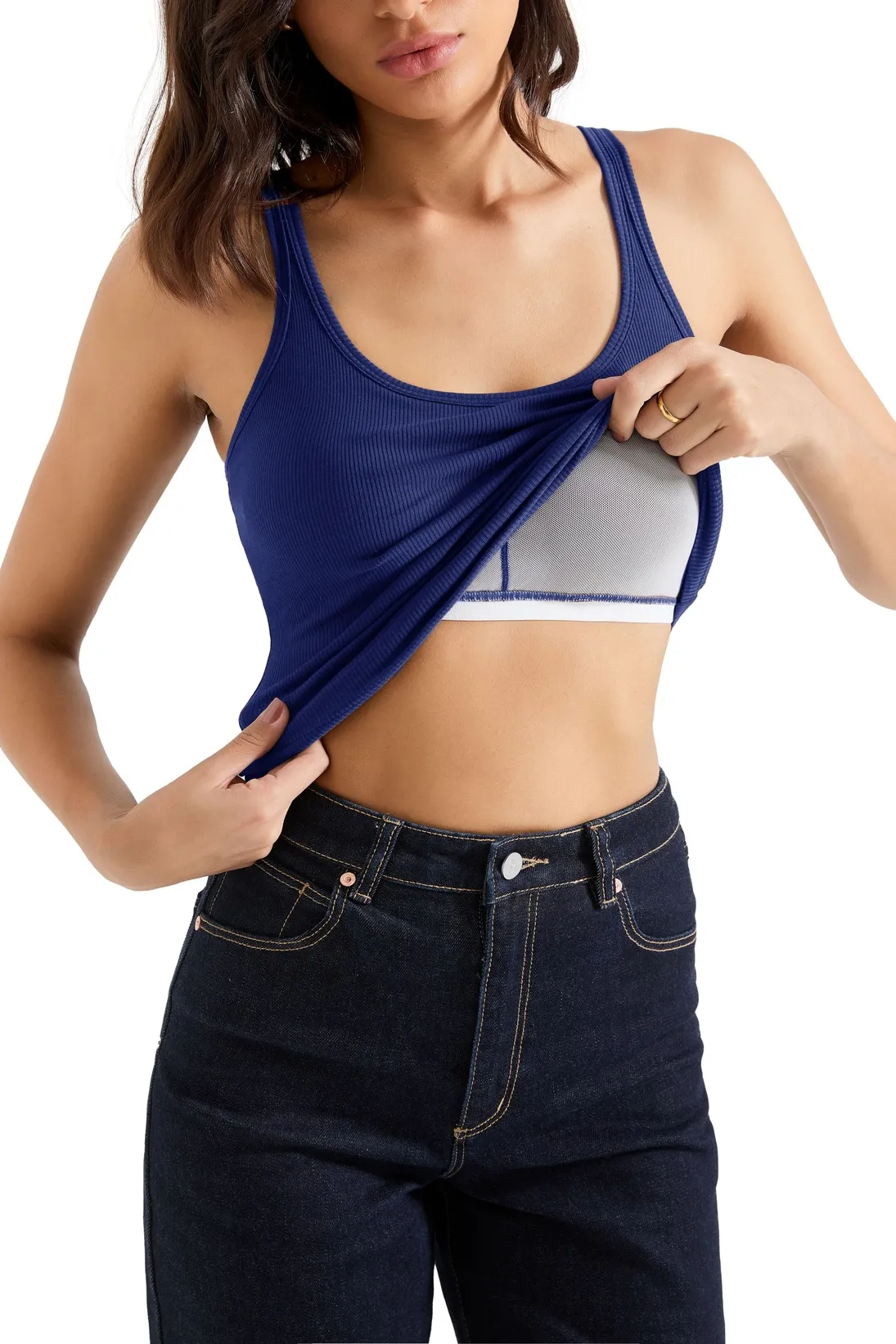 Cotton Ribbed U Neck Tank Top - Image 72