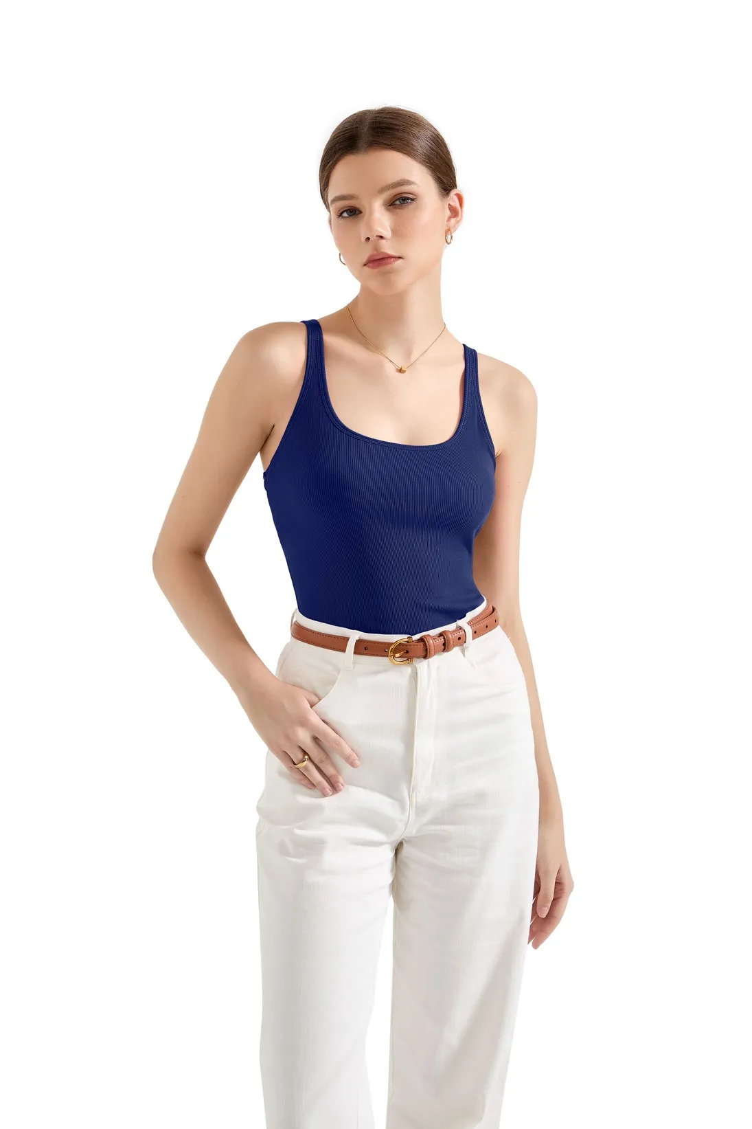 Cotton Ribbed U Neck Tank Top - Image 74