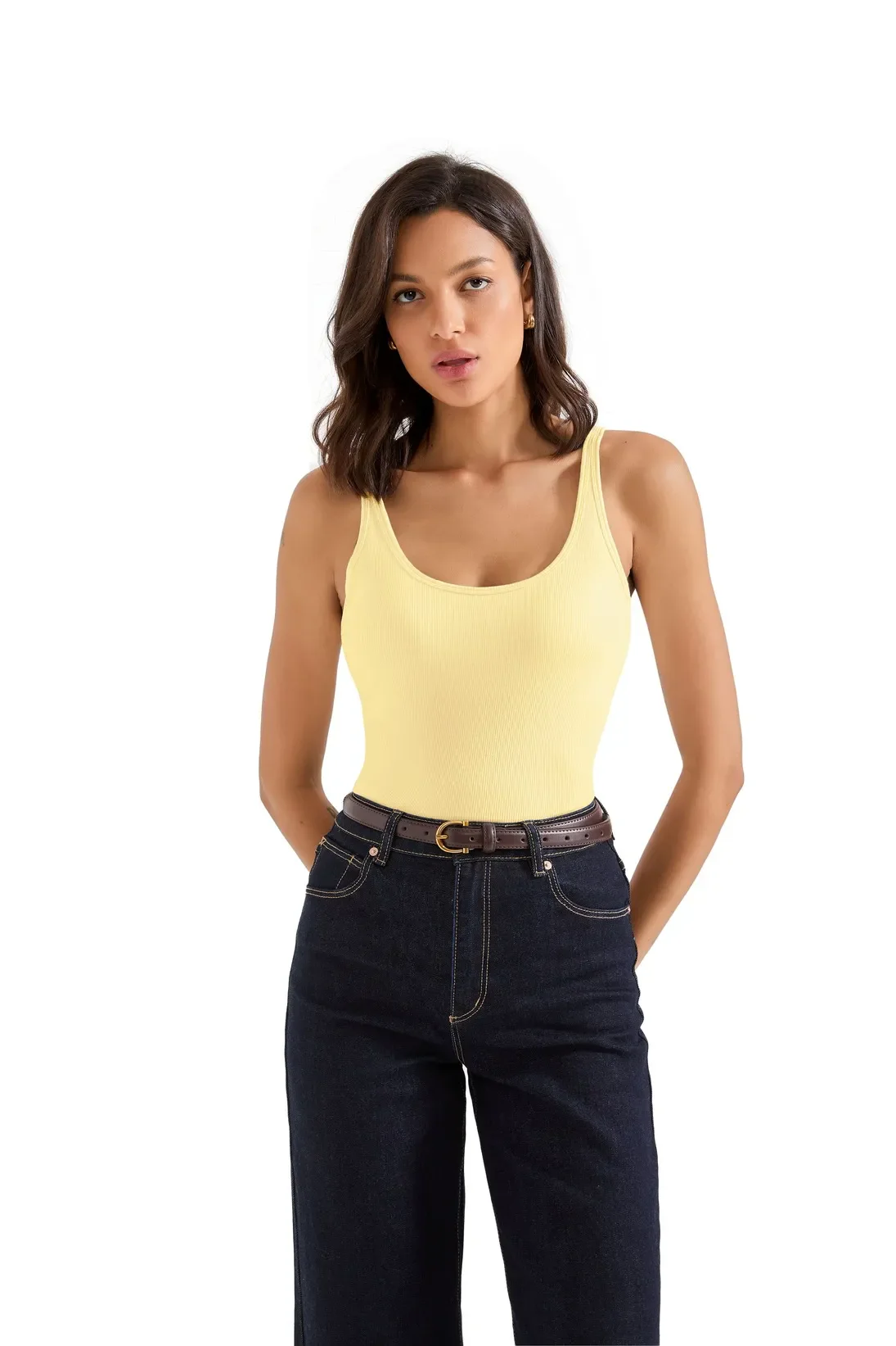 Cotton Ribbed U Neck Tank Top - Image 79