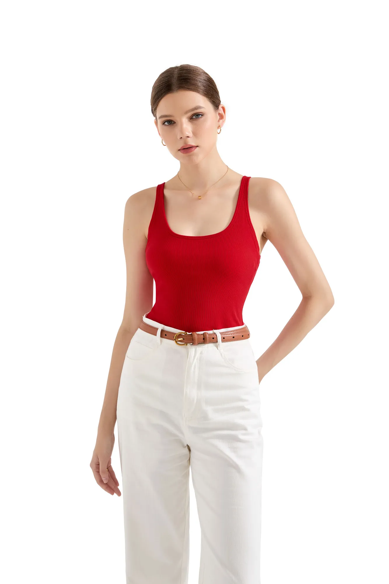 Cotton Ribbed U Neck Tank Top - Image 8