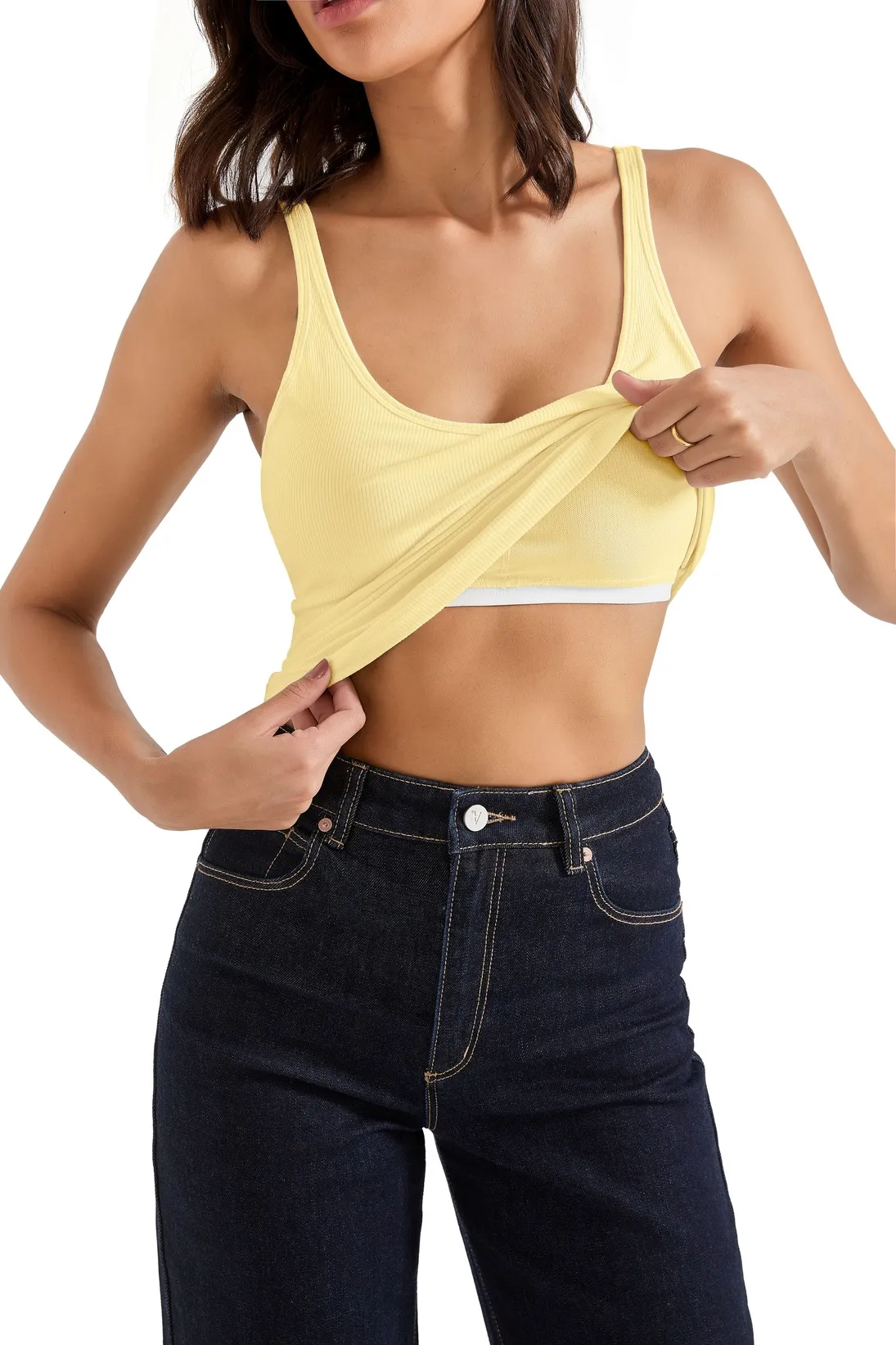 Cotton Ribbed U Neck Tank Top - Image 80