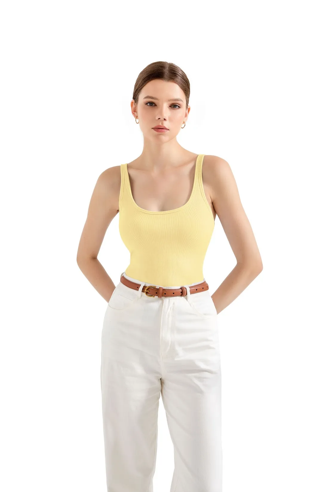 Cotton Ribbed U Neck Tank Top - Image 81