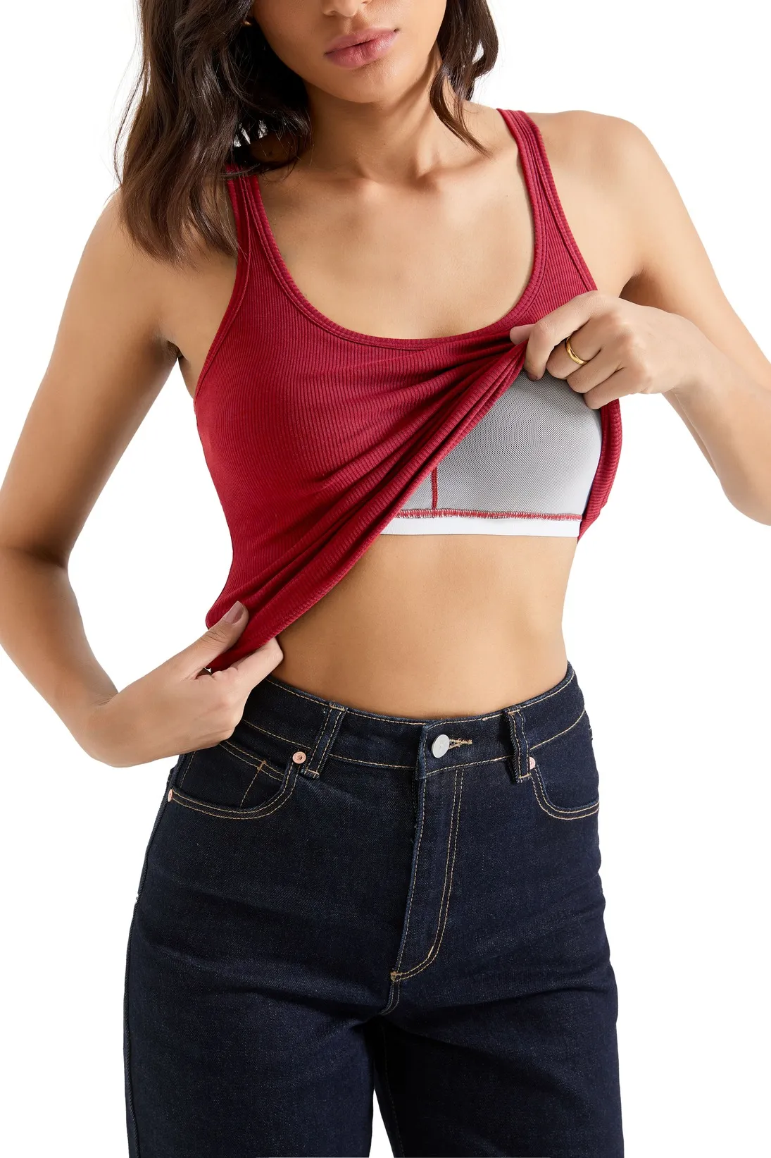 Cotton Ribbed U Neck Tank Top - Image 86