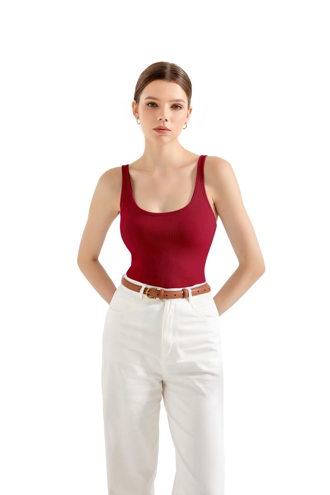Cotton Ribbed U Neck Tank Top - Image 87