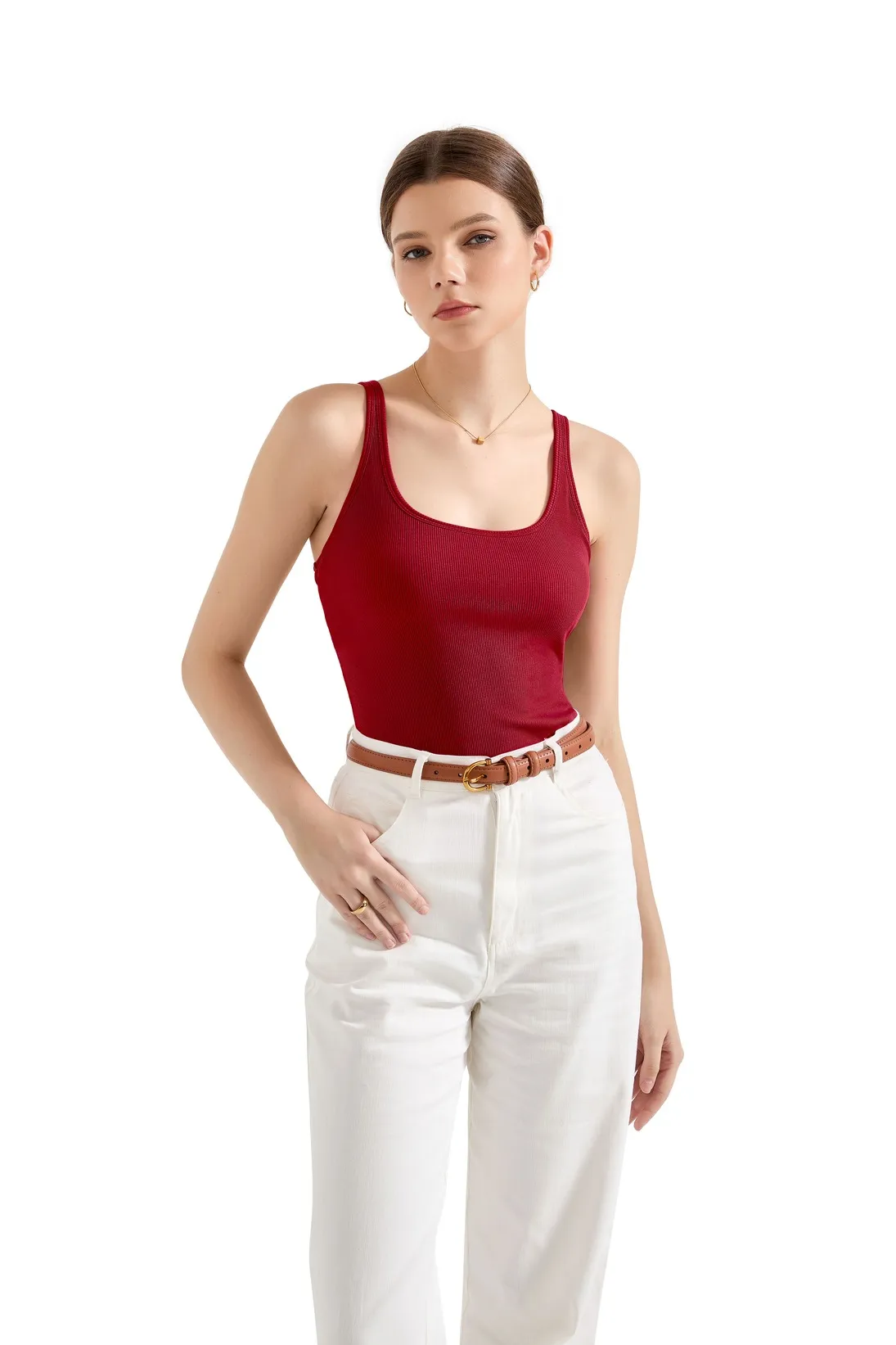 Cotton Ribbed U Neck Tank Top - Image 88