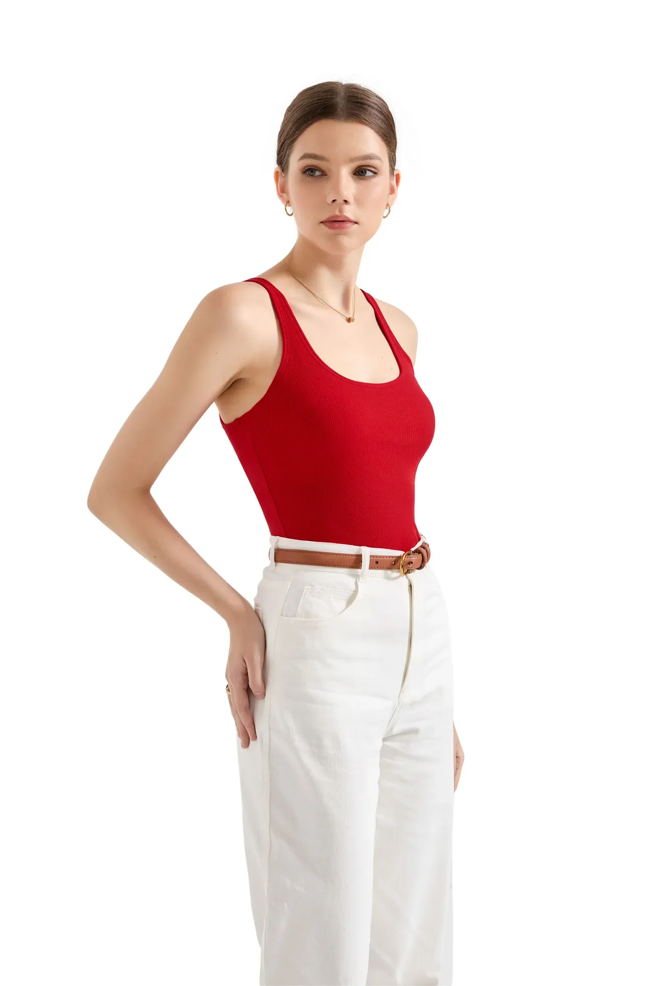 Cotton Ribbed U Neck Tank Top - Image 9