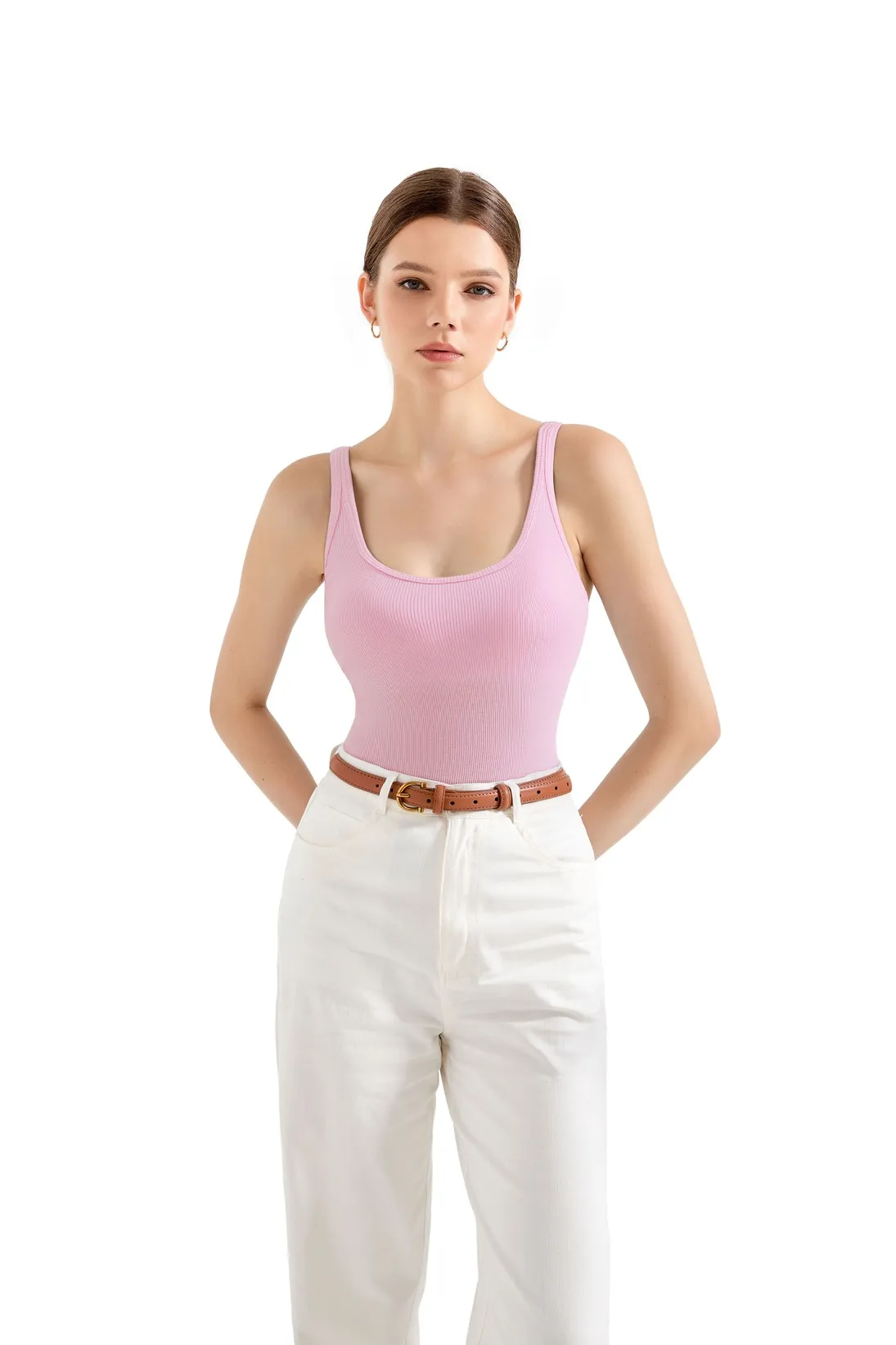 Cotton Ribbed U Neck Tank Top - Image 94