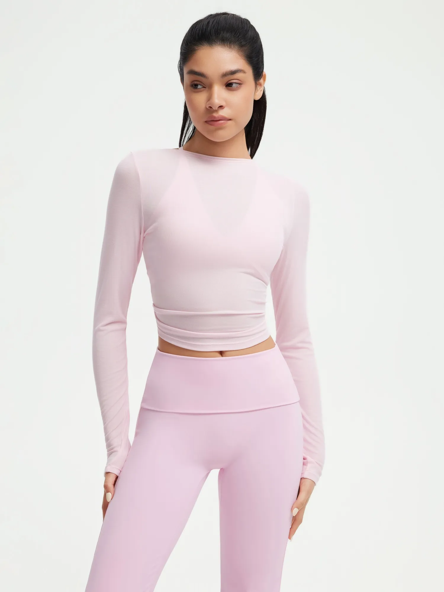 Ribbed Wrap Front Tie V Neck Shirt - Long Sleeve - Image 17