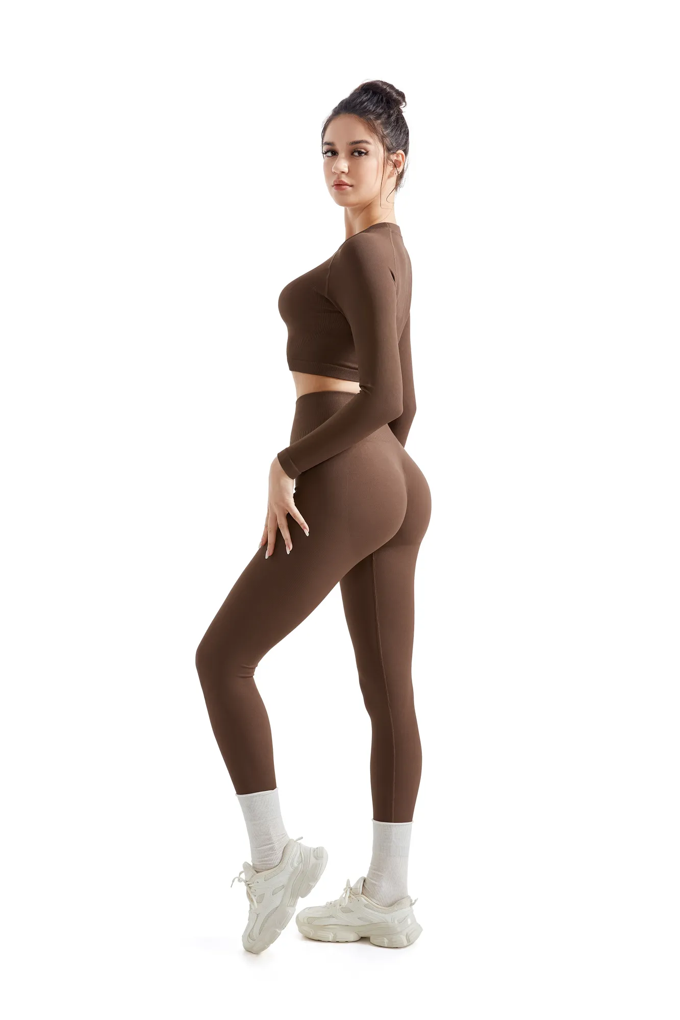 Seamless Crop Top Workout Set - Long Sleeve - Image 15